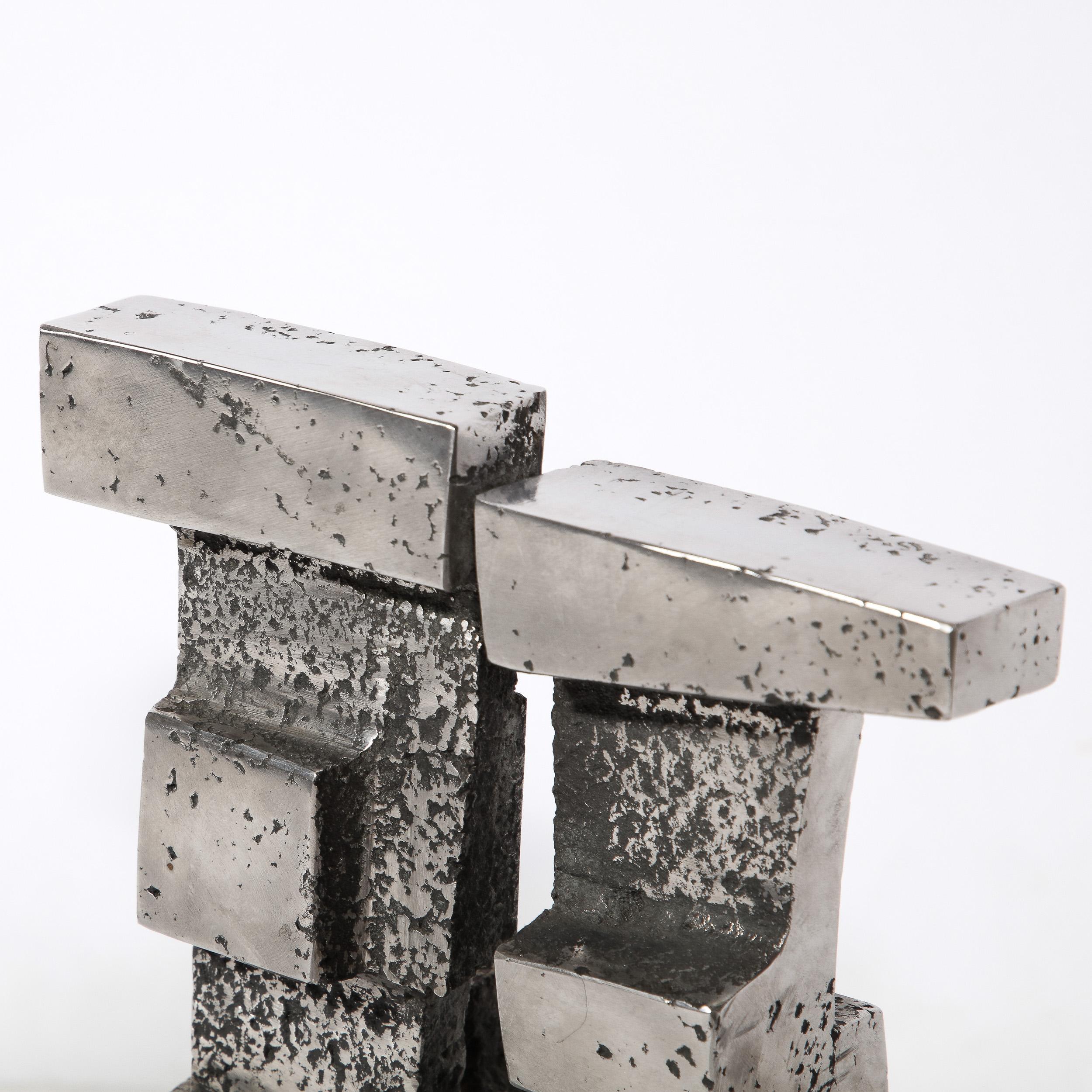 Brutalist Modernist Geometric Sculpture in Caste Stainless Signed Paul Mount  For Sale 4