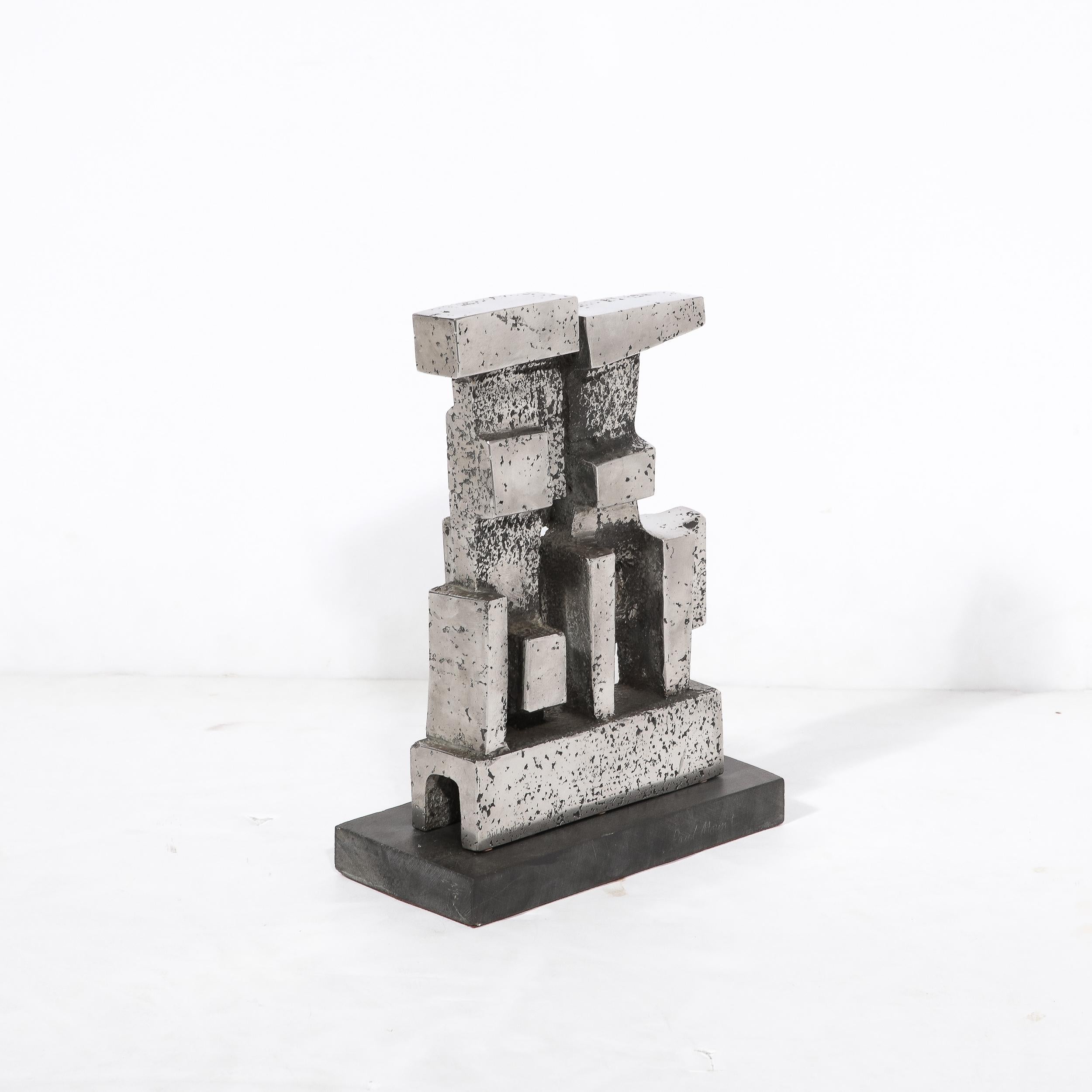 Brutalist Modernist Geometric Sculpture in Caste Stainless Signed Paul Mount  For Sale 7