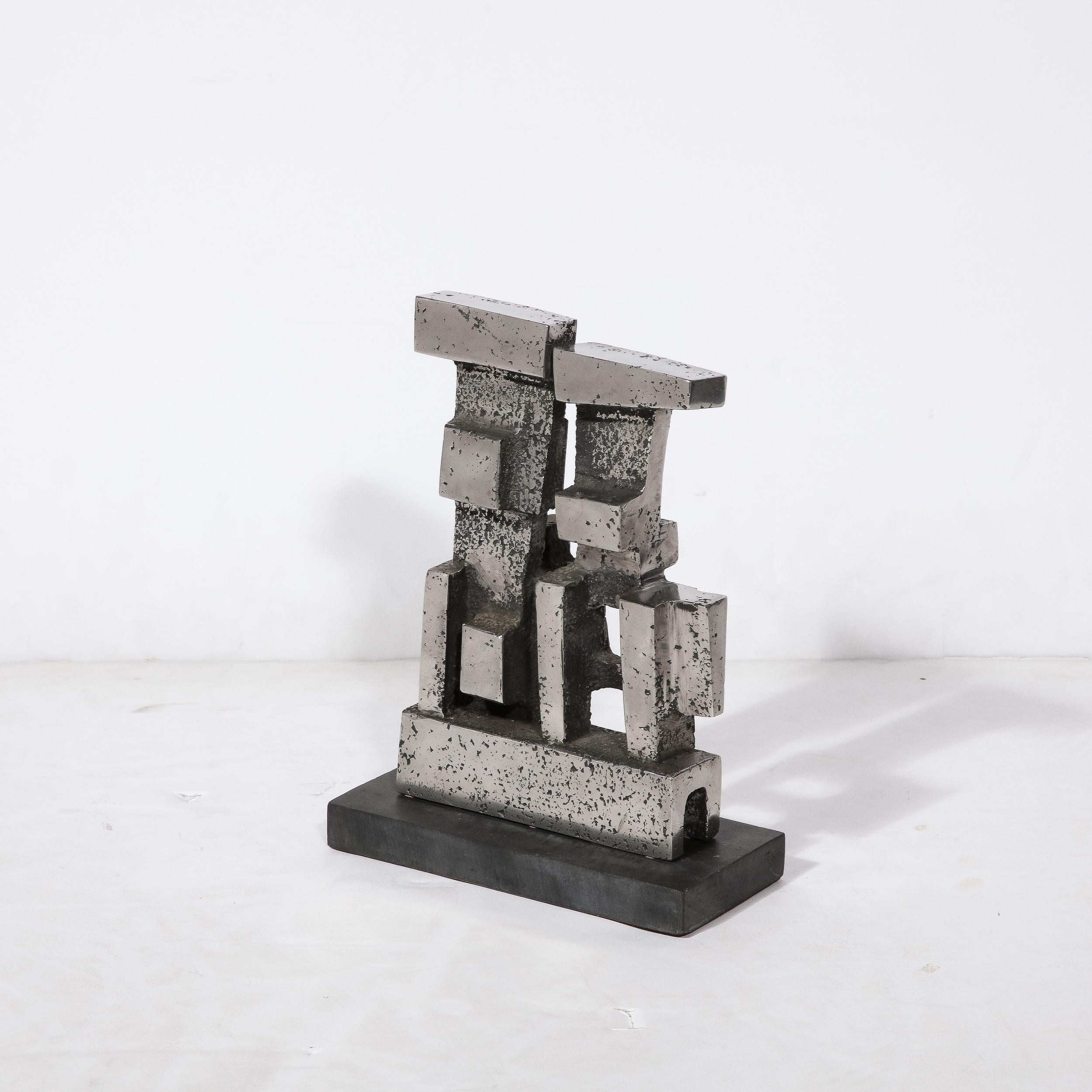 English Brutalist Modernist Geometric Sculpture in Caste Stainless Signed Paul Mount  For Sale