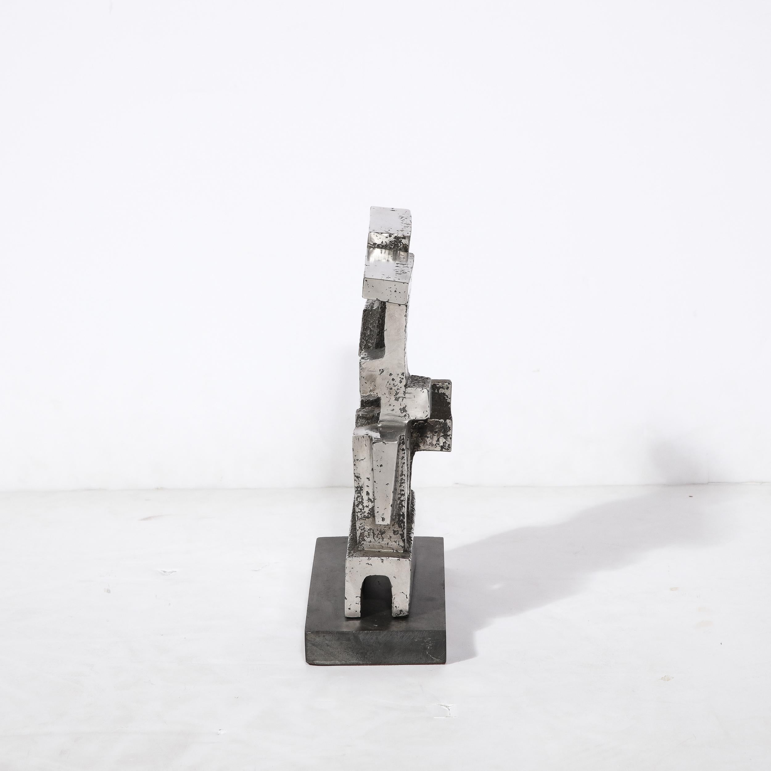Brutalist Modernist Geometric Sculpture in Caste Stainless Signed Paul Mount  In Excellent Condition For Sale In New York, NY