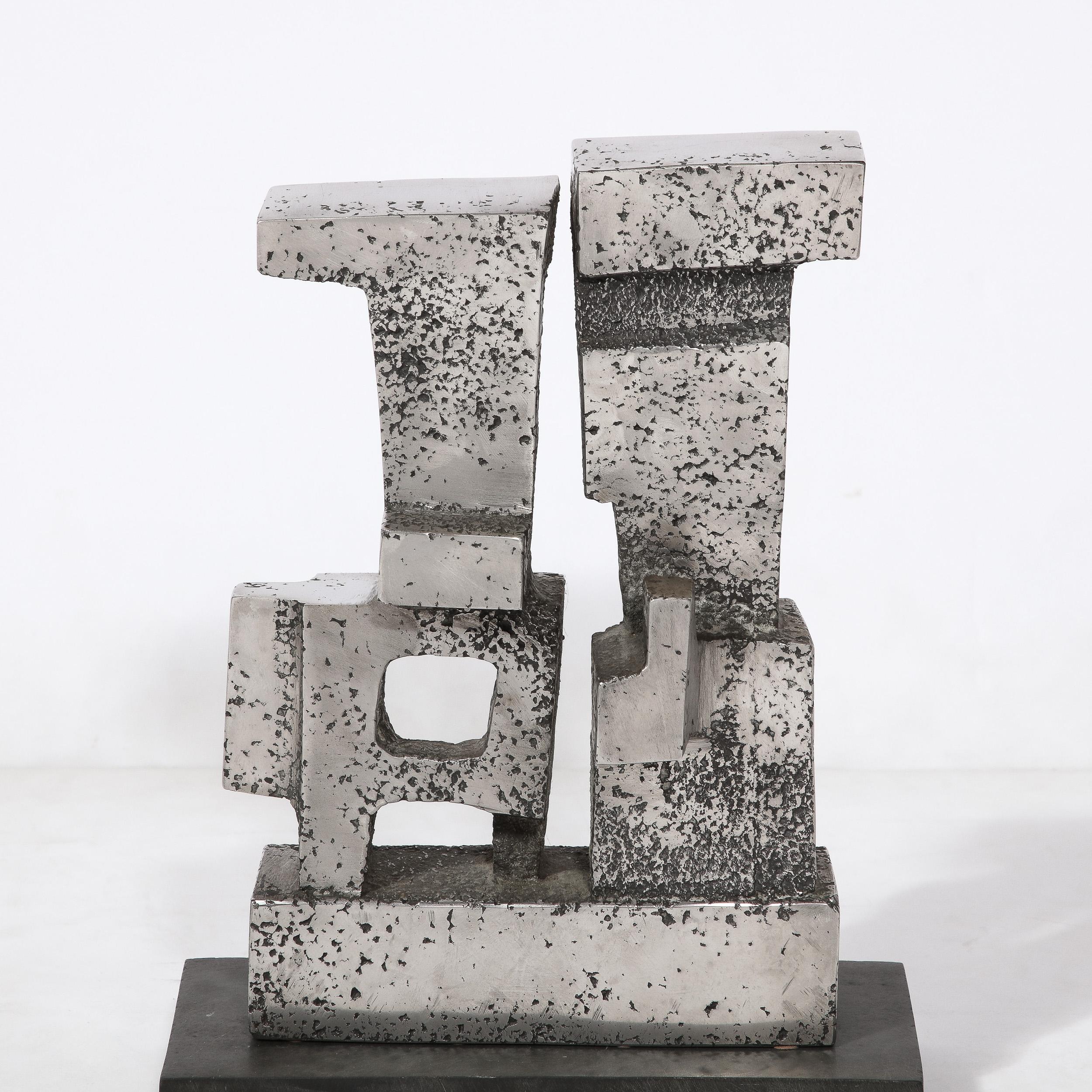 Stainless Steel Brutalist Modernist Geometric Sculpture in Caste Stainless Signed Paul Mount  For Sale