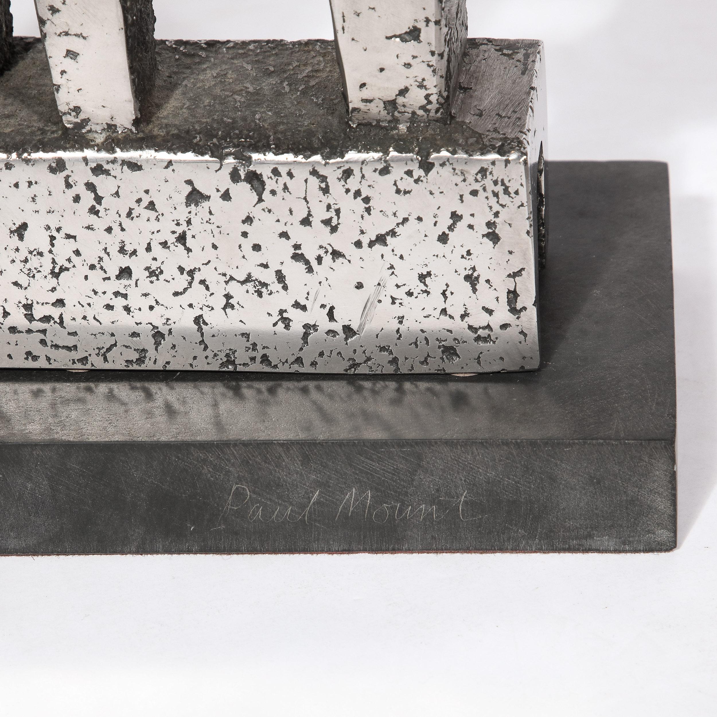 Sculpture géométrique brutaliste et moderniste en acier inoxydable moulé signée Paul Mount  en vente 1