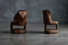 Brutalist Monoxyle Chairs, France, 1980s