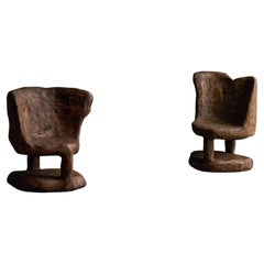 Brutalist Monoxyle Chairs, France, 1980s