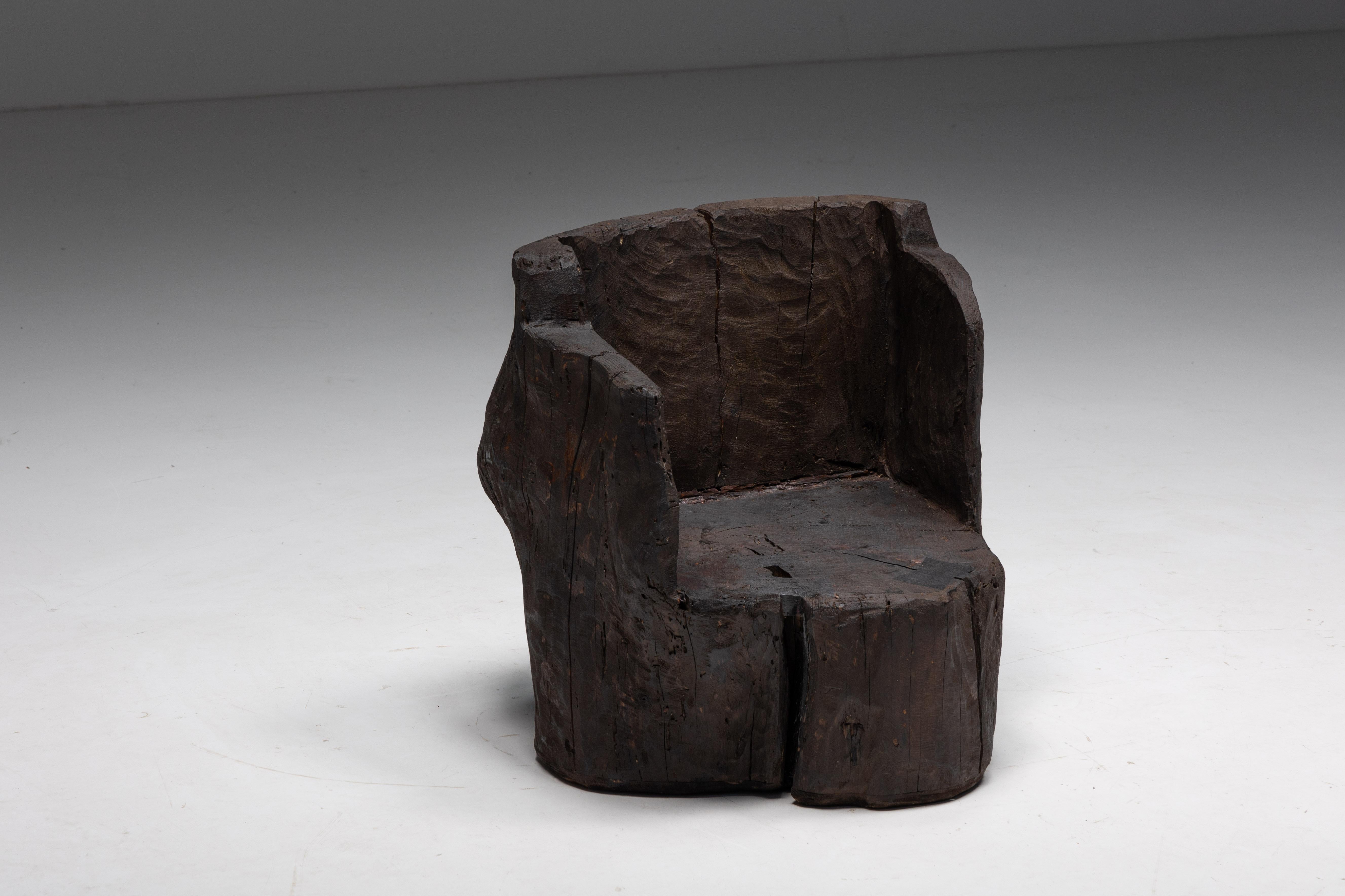 Brutalist Monoxylite Armchairs, France, 1980s For Sale 3