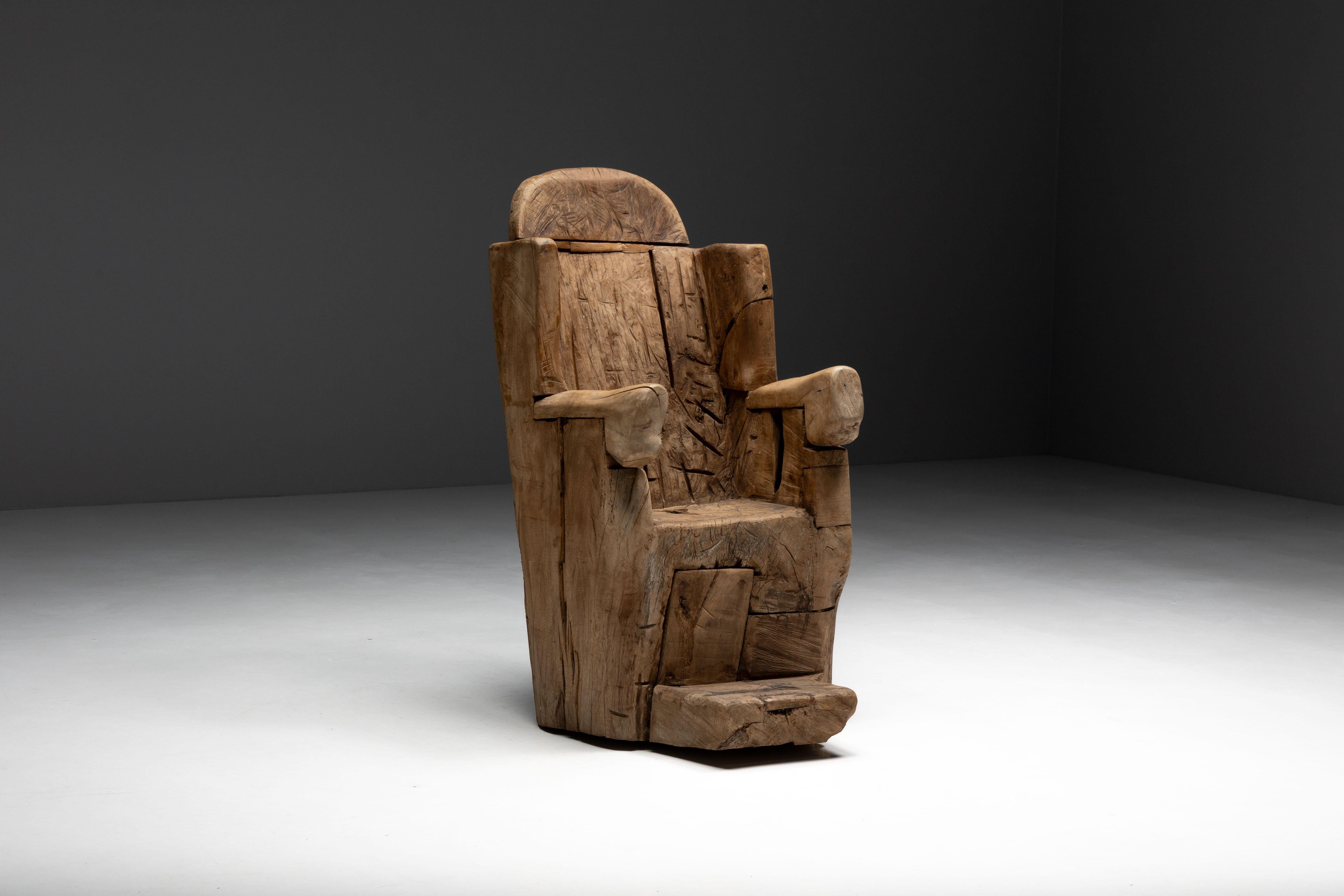 Silla de Trono Monoxilita Brutalista, Francia, Siglo XIX en venta 7