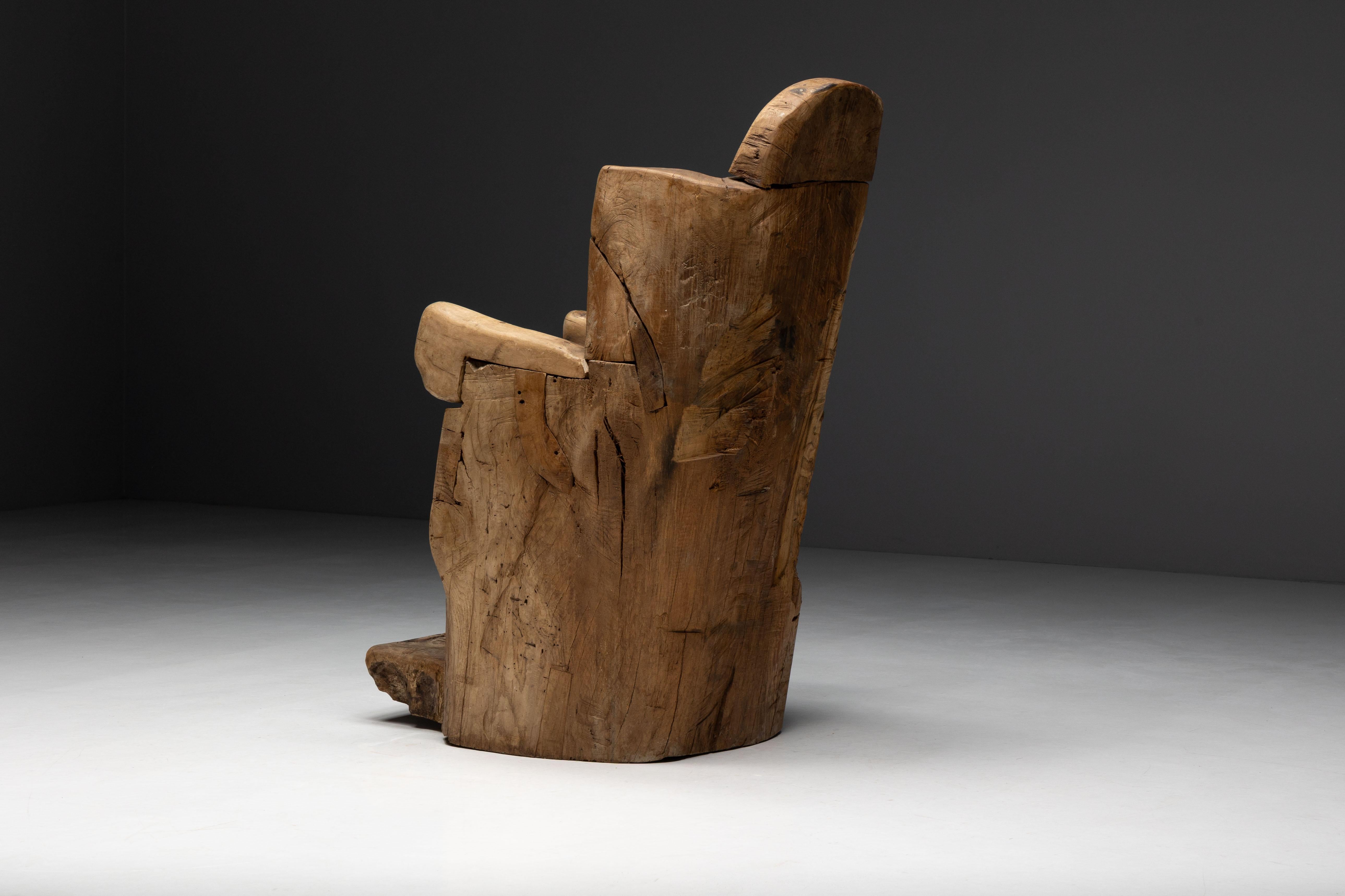 Silla de Trono Monoxilita Brutalista, Francia, Siglo XIX en venta 9