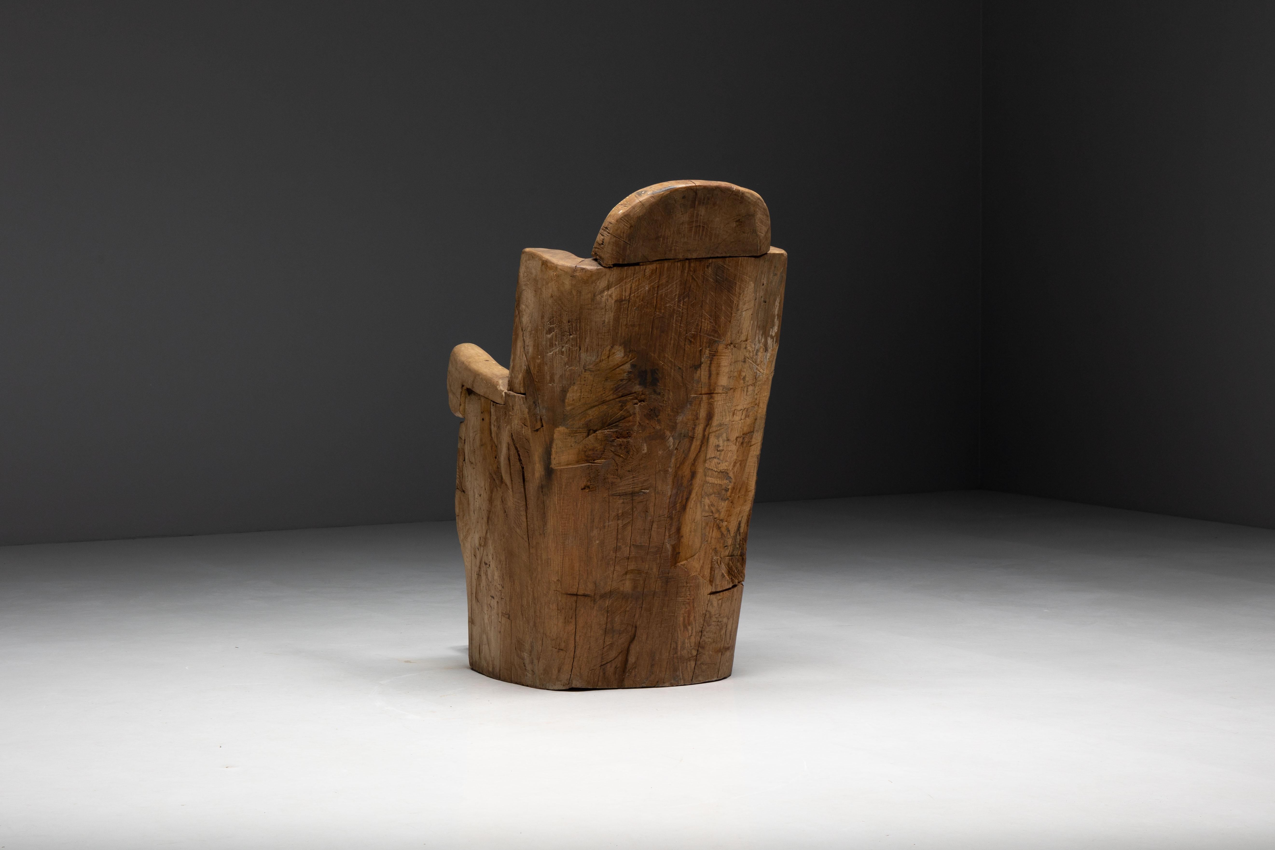 Silla de Trono Monoxilita Brutalista, Francia, Siglo XIX en venta 10