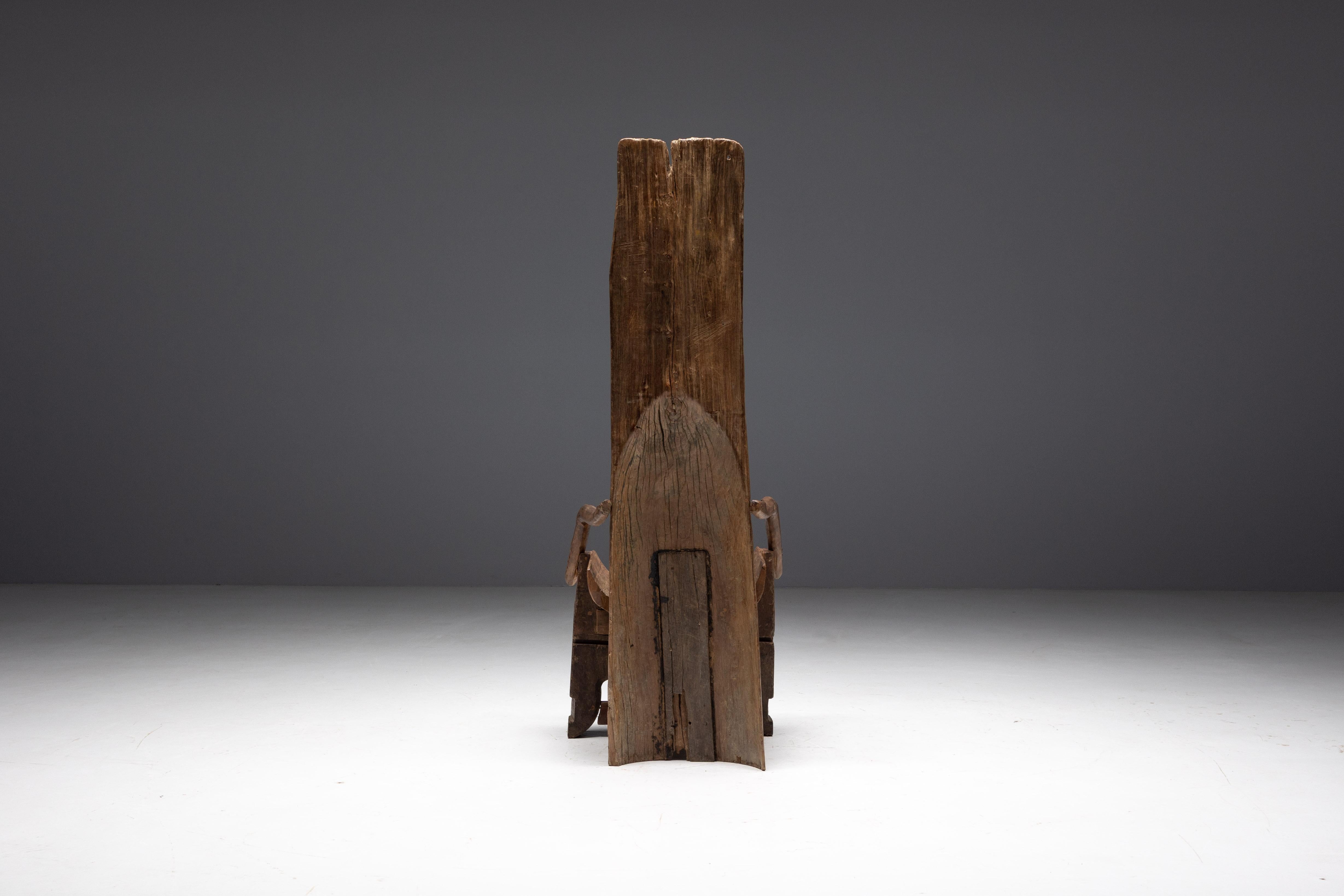 European Brutalist Monoxylite Throne Chair, France, 19th Century For Sale