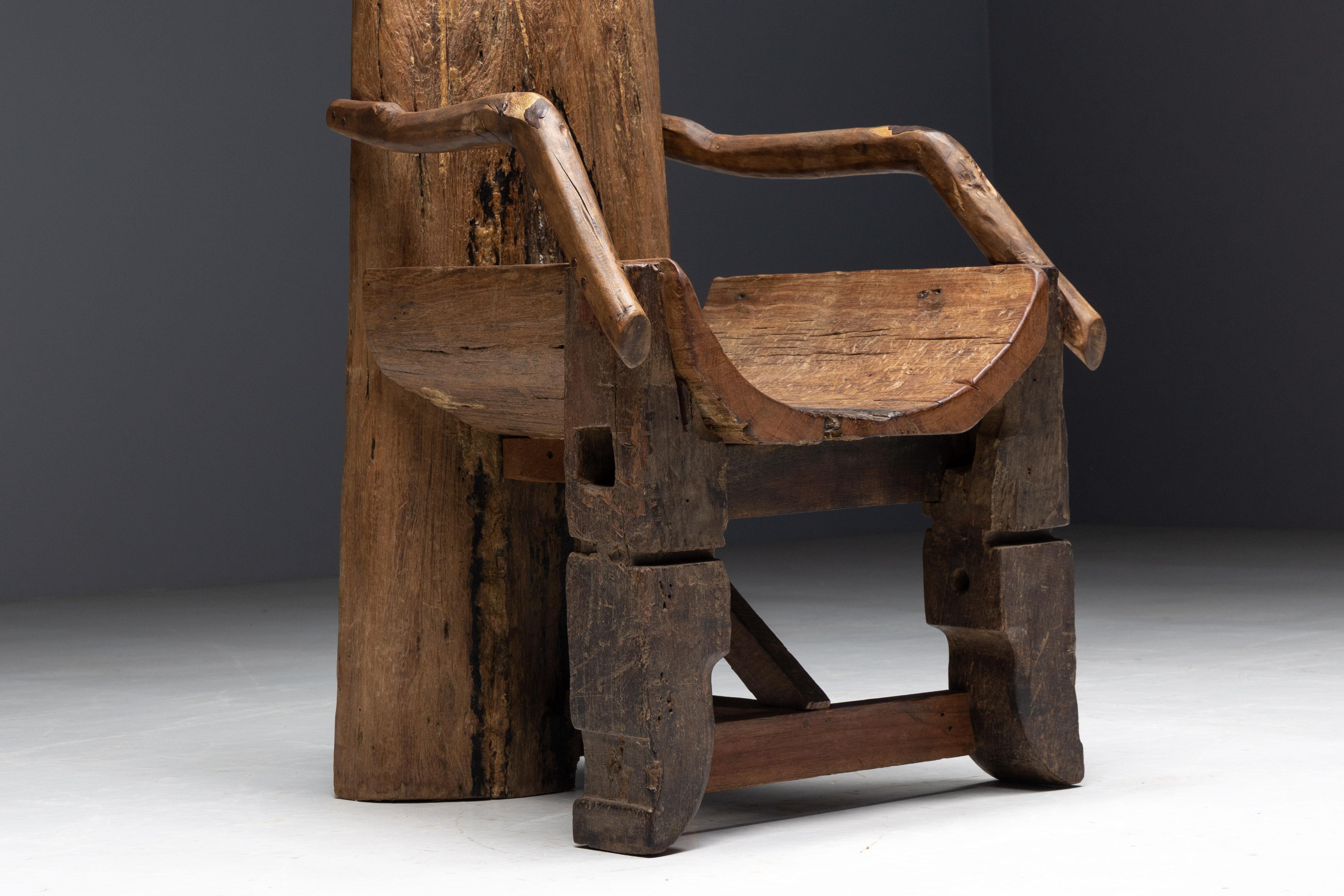 Silla de Trono Monoxilita Brutalista, Francia, Siglo XIX Madera en venta