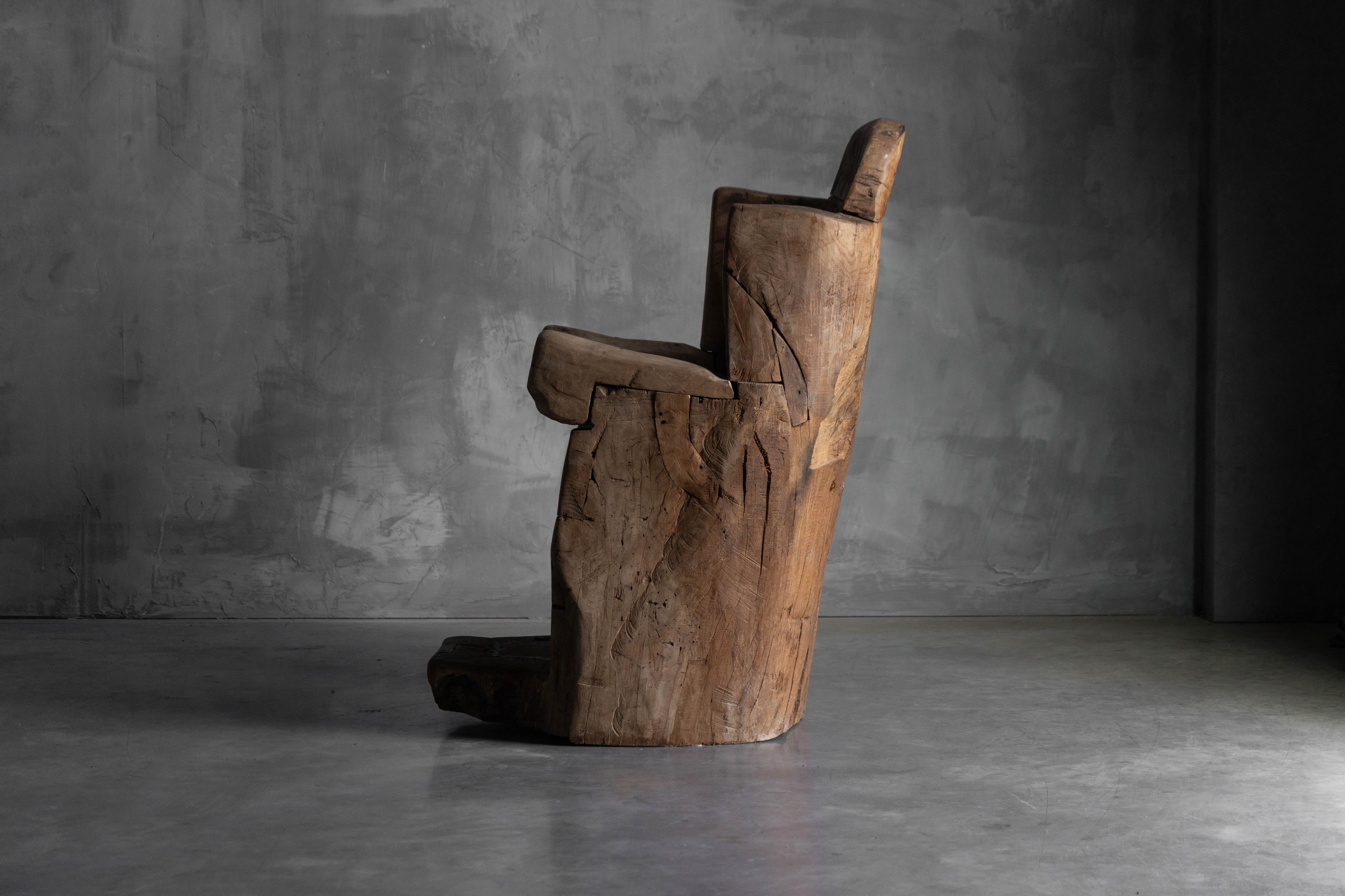 Silla de Trono Monoxilita Brutalista, Francia, Siglo XIX Madera en venta