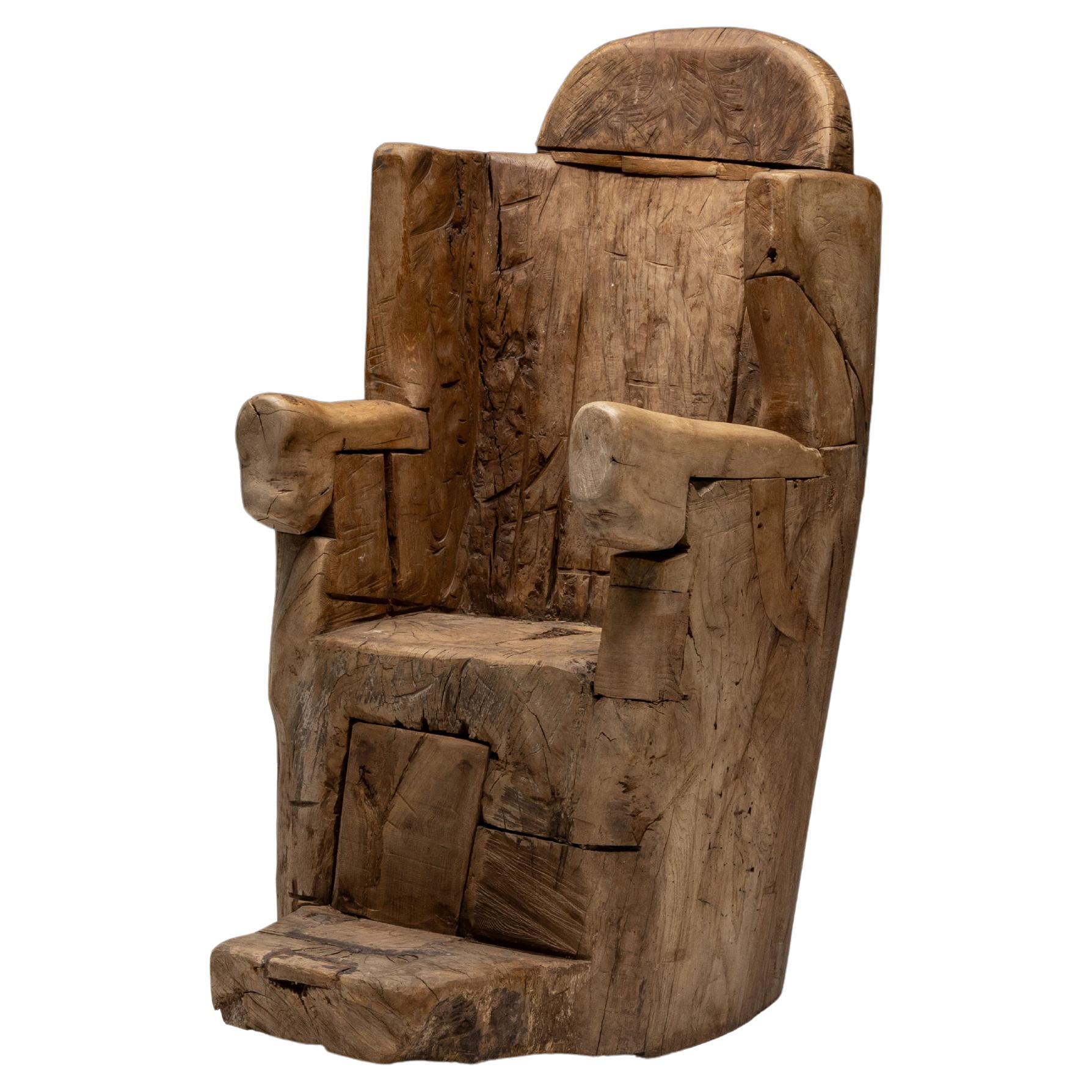 Silla de Trono Monoxilita Brutalista, Francia, Siglo XIX en venta