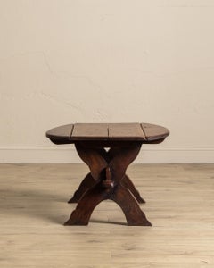 Brutalist Mortis & Tenon Drop Leaf End Table, France, 1940's