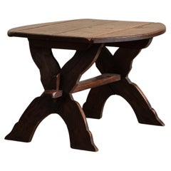 Brutalist Mortis & Tenon Drop Leaf End Table, France, 1940's