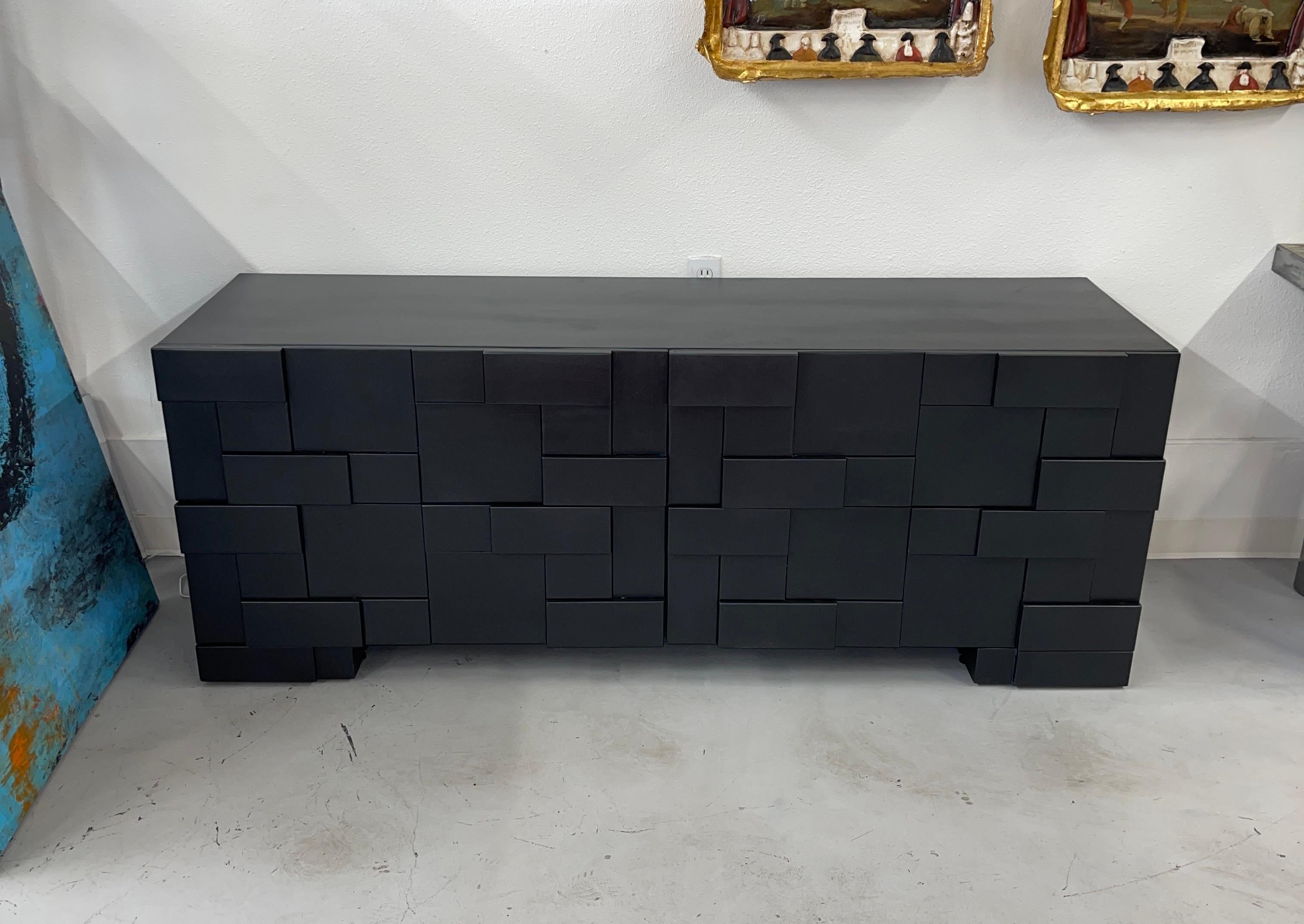 American Brutalist Mosaic Black Chest of Drawers For Sale