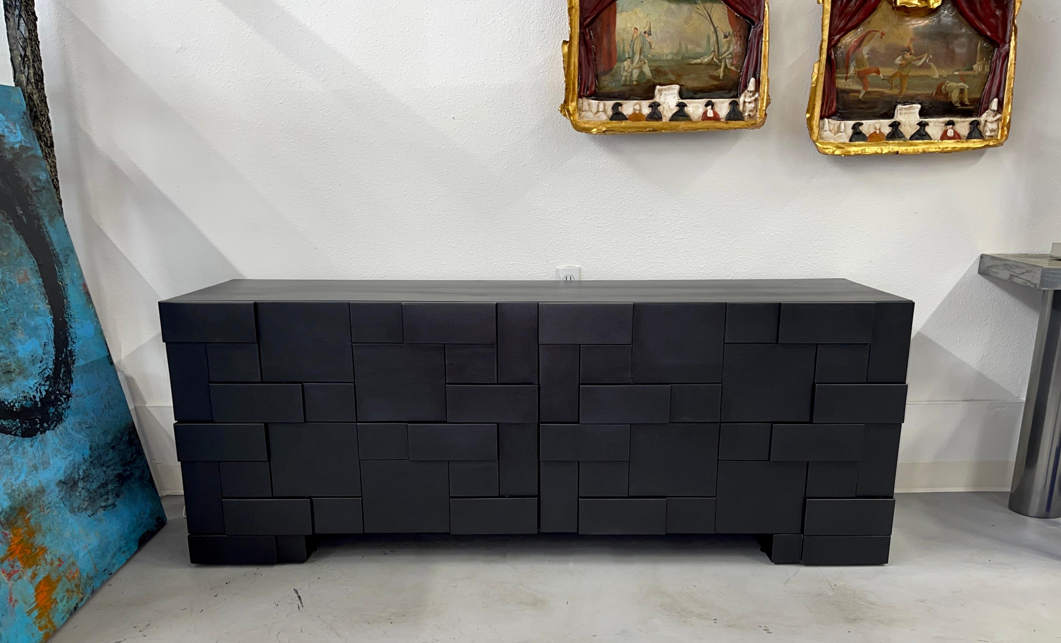 Hand-Crafted Brutalist Mosaic Black Chest of Drawers For Sale