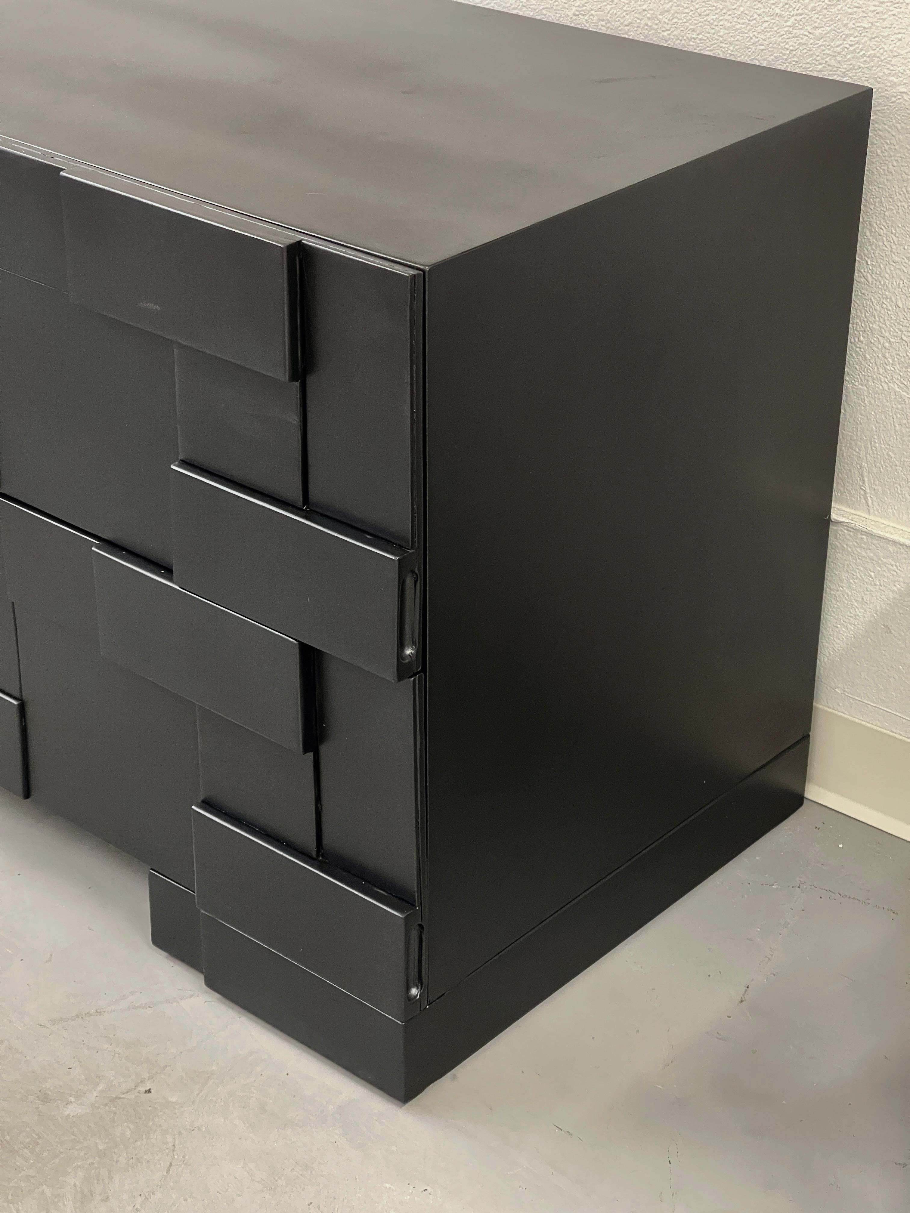 20th Century Brutalist Mosaic Black Chest of Drawers For Sale