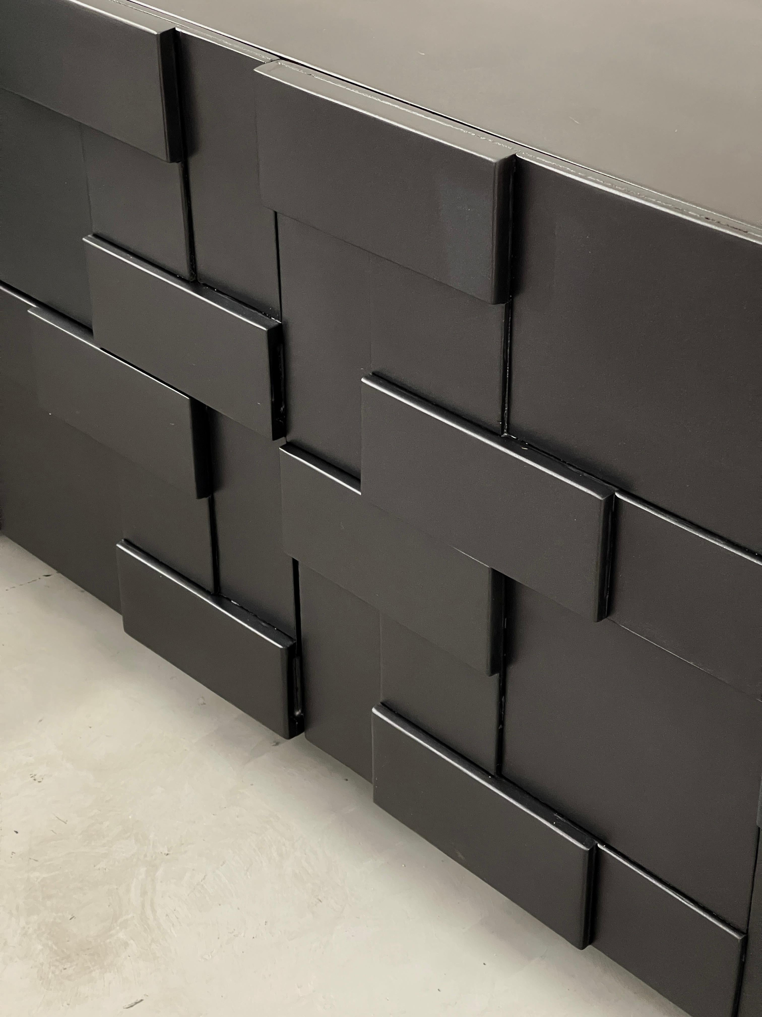 Wood Brutalist Mosaic Black Chest of Drawers For Sale