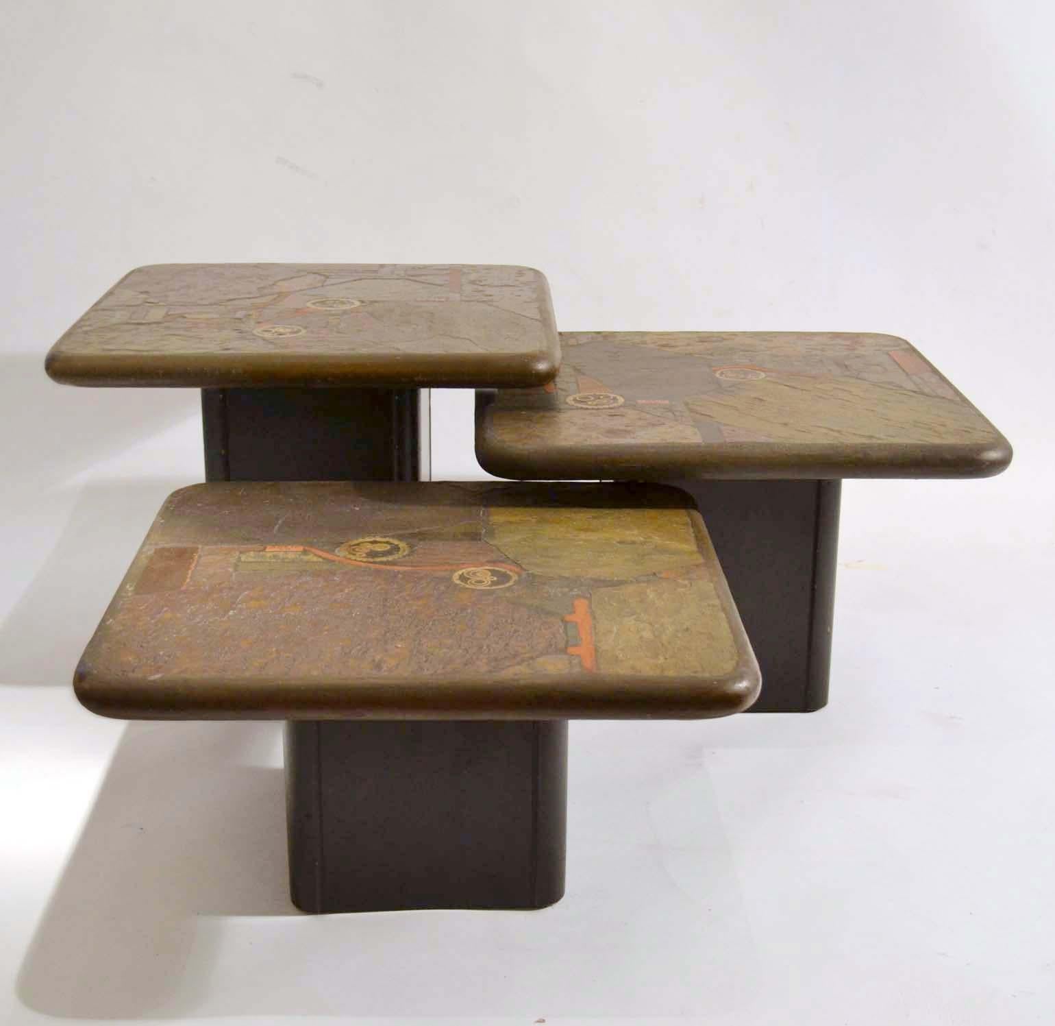 Hand-Crafted Brutalist Mosaic Coffee Tables by Paul Kingma, Kneip 1989 For Sale