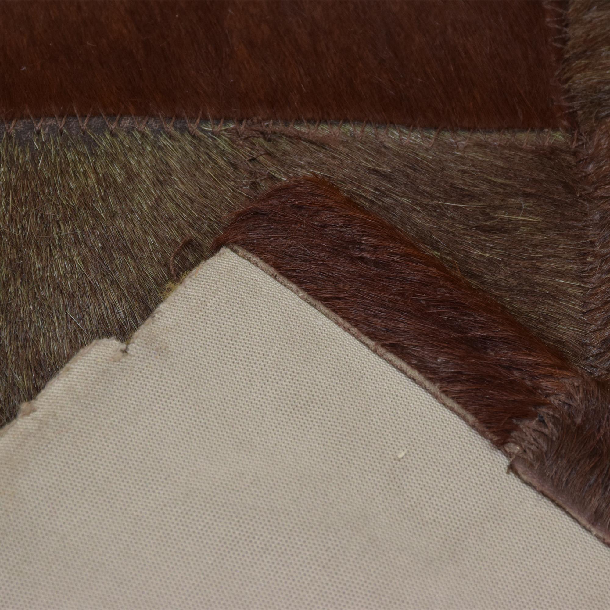 Brutalist Mosaic Rug Square Patchwork Brown Cowhide Leather 1970s Paul Evans Era In Good Condition In Chula Vista, CA