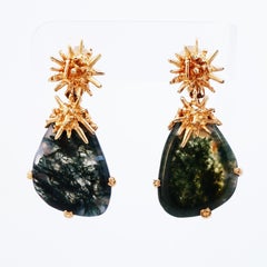 Brutalist Moss Agate Drop Earrings By Marcel Boucher, 1960s