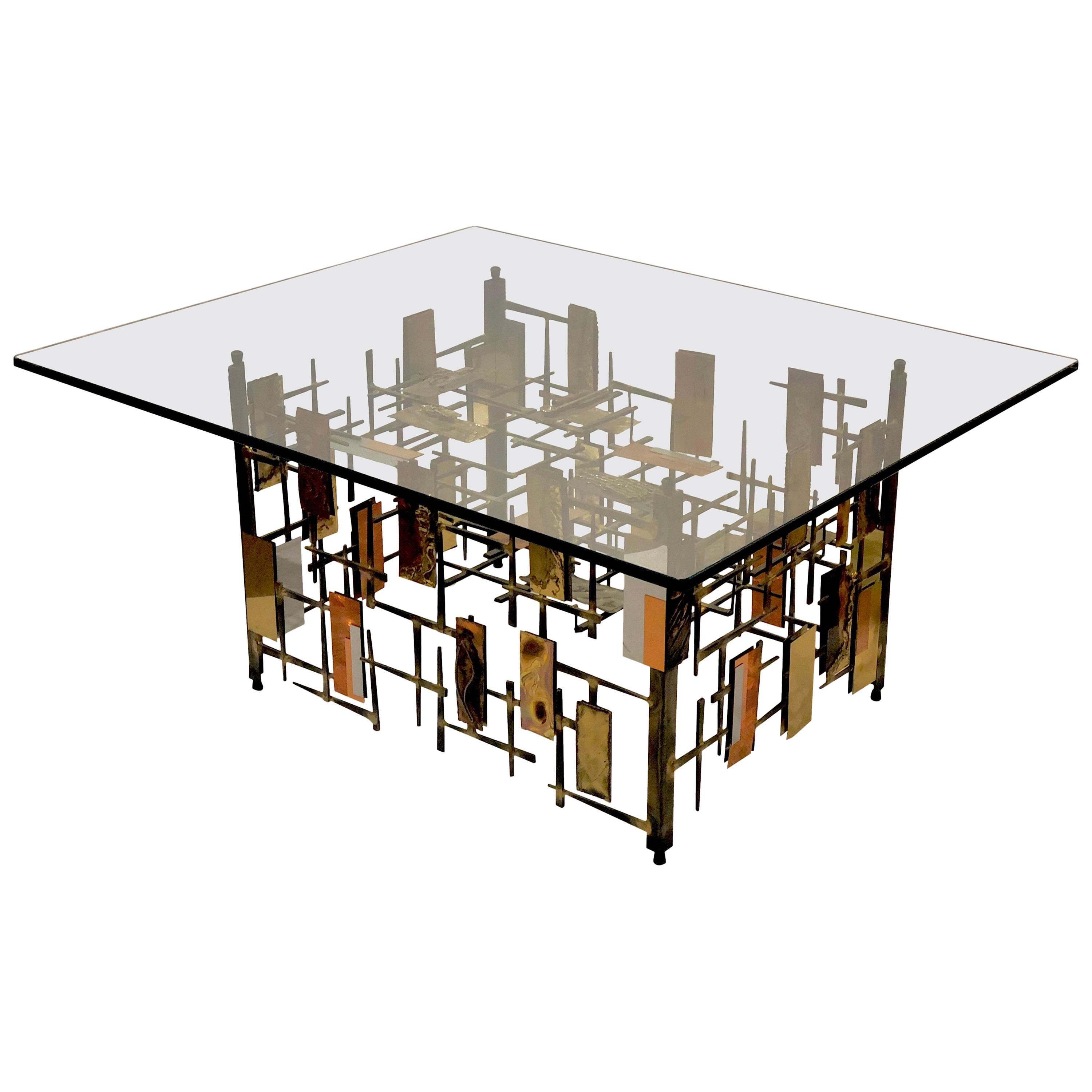 Brutalist Multi-Metal Coffee Table Sculpture by Artist R. H. Berger