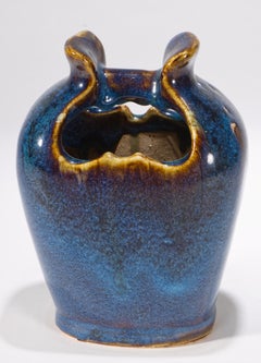 Blue Ikebana Vase, American Studio Art Pottery, 1960s-1970s