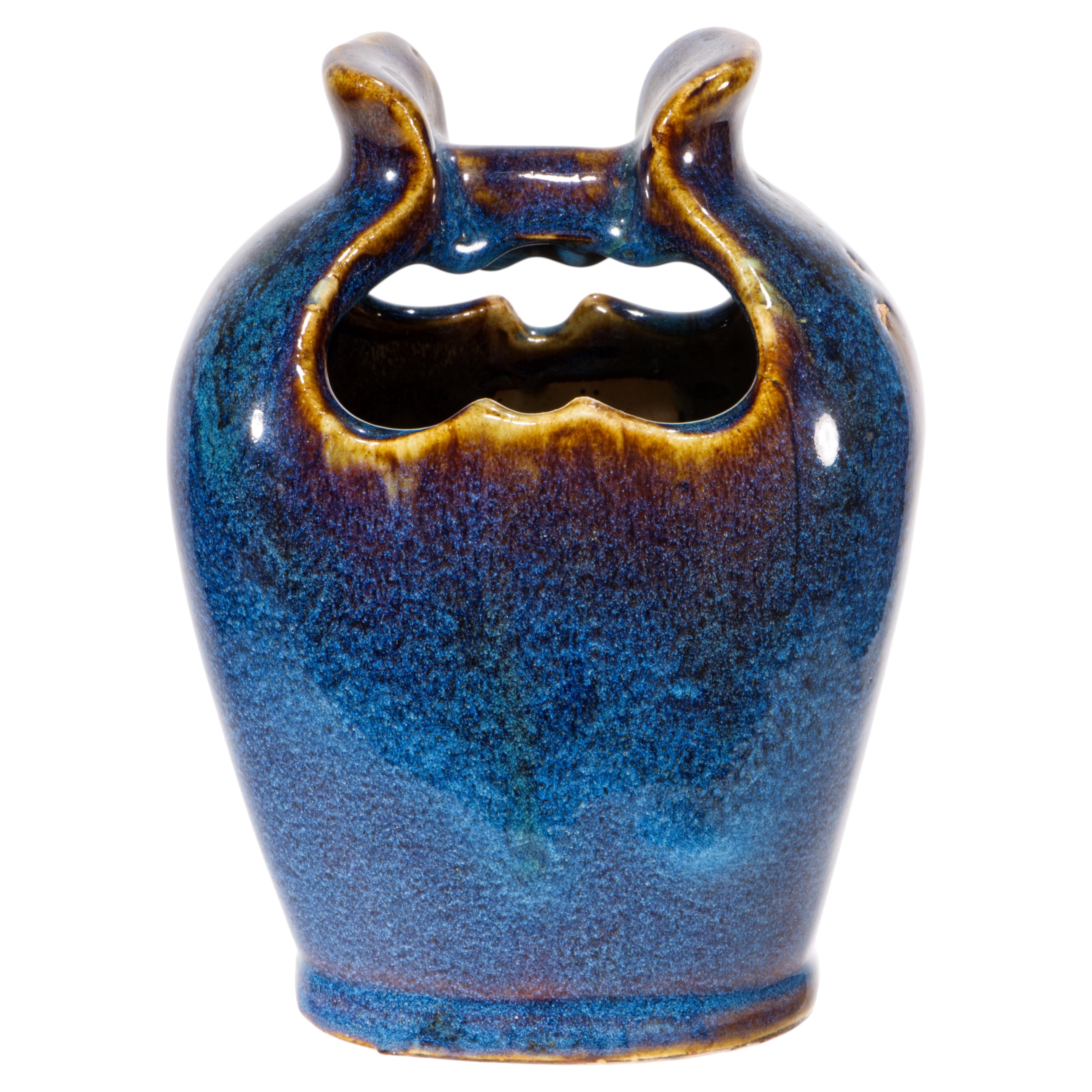 Blue Ikebana Vase, American Studio Art Pottery, 1960s-1970s