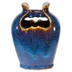 Blue Ikebana Vase, American Studio Art Pottery, 1960s-1970s