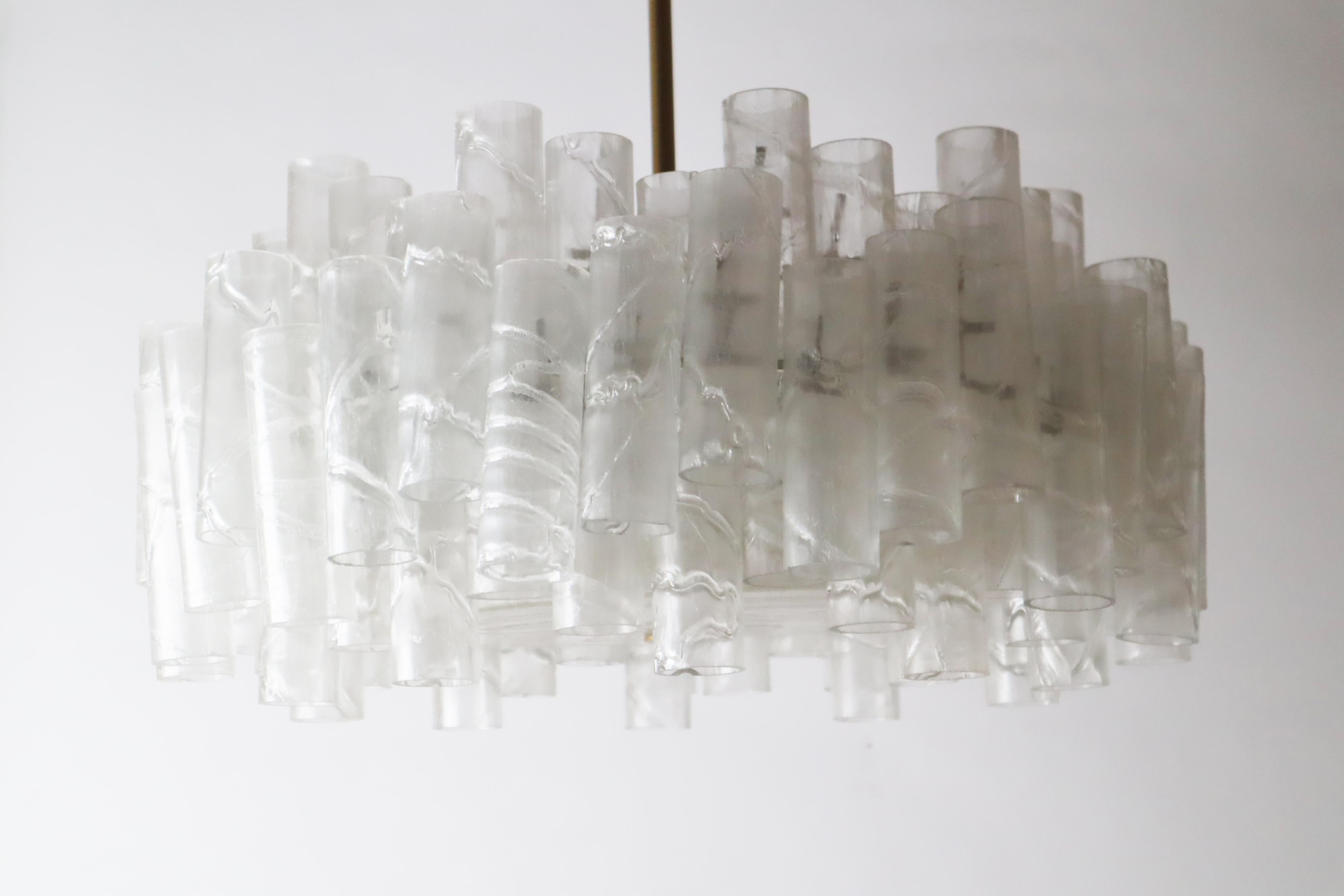 Brutalist Murano glass ice tube chandelier by Doria Leuchten Germany 1960s For Sale 4