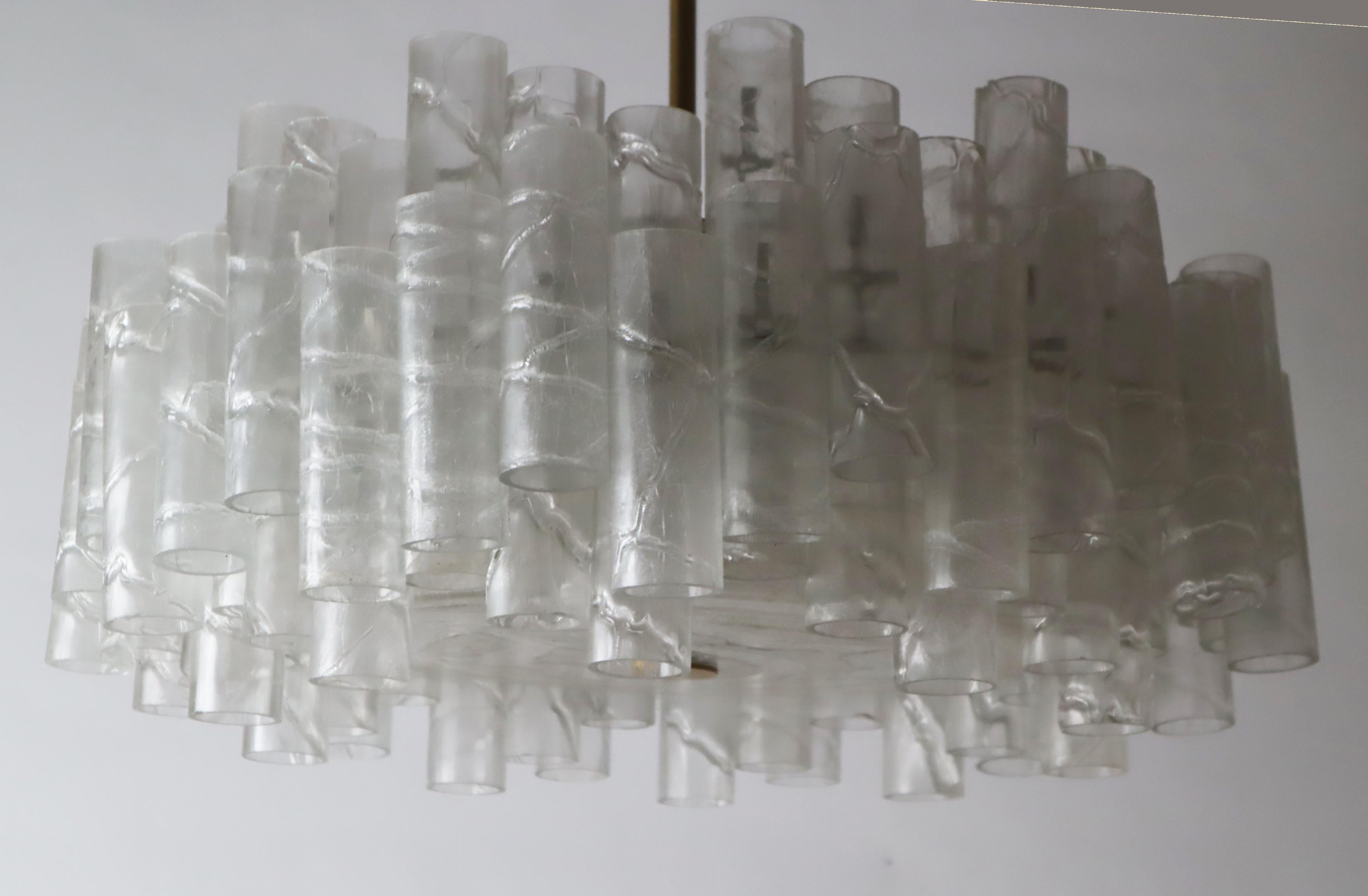 Brutalist Murano glass ice tube chandelier by Doria Leuchten Germany 1960s For Sale 5