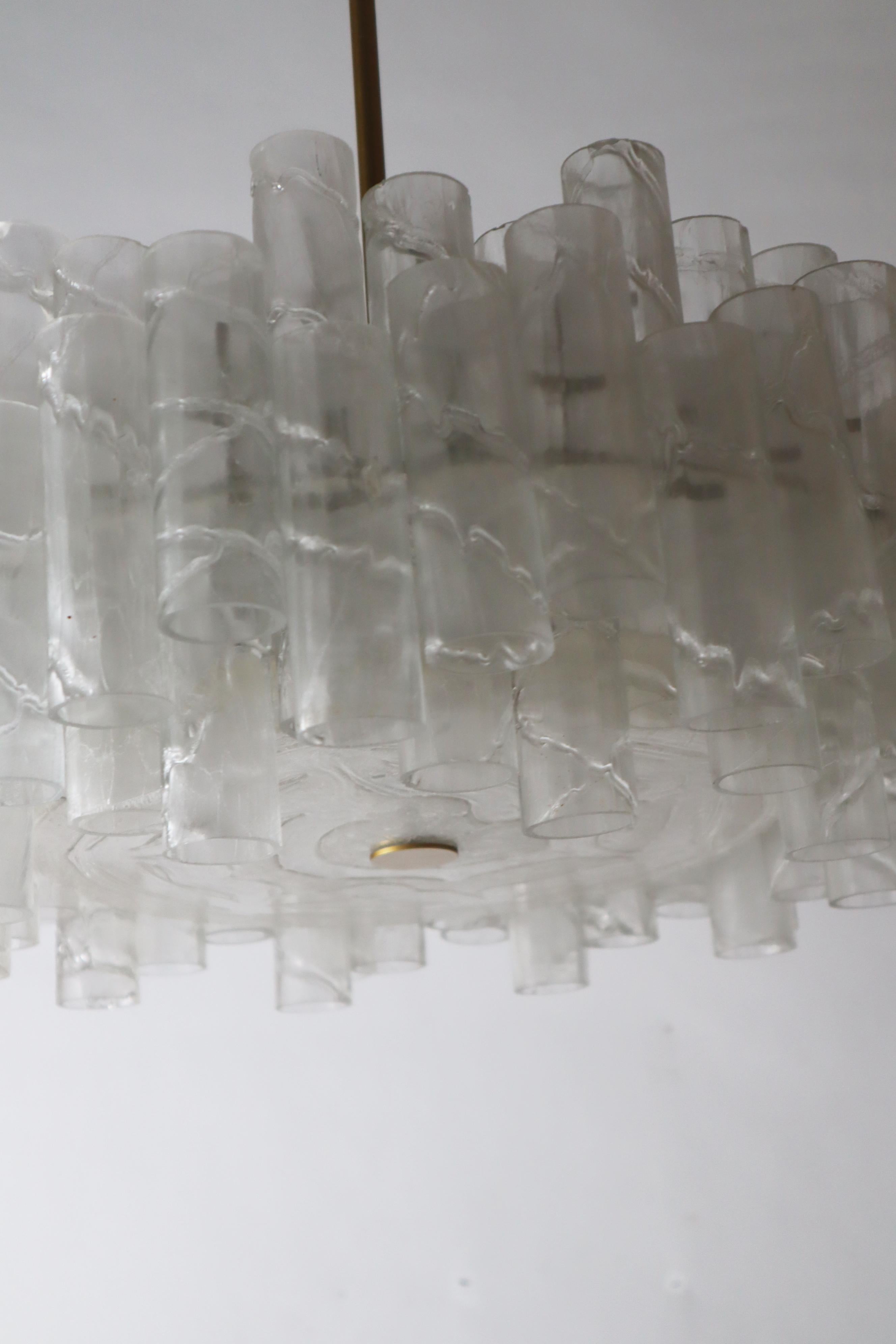 Brutalist Murano glass ice tube chandelier by Doria Leuchten Germany 1960s For Sale 7