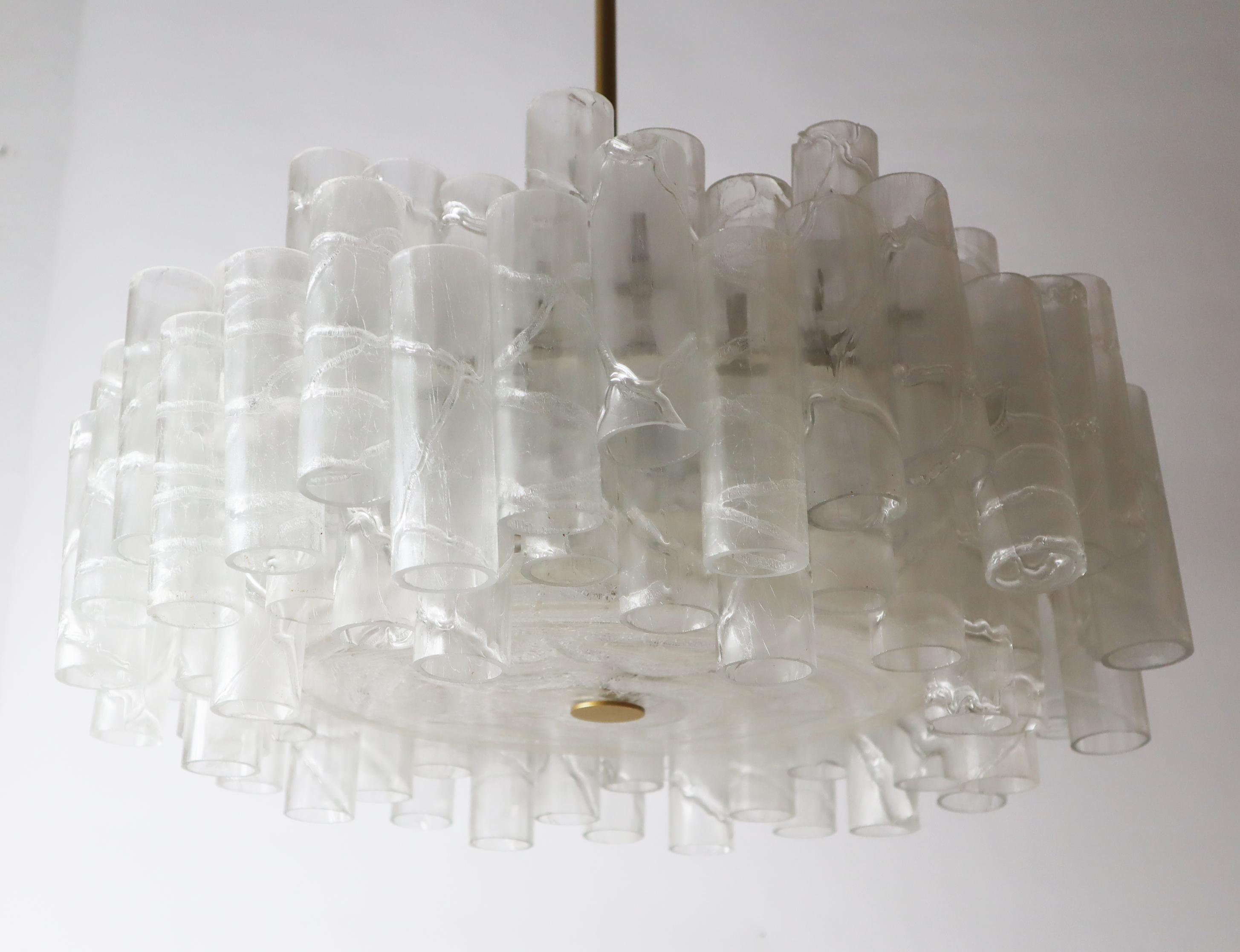 Brutalist Murano glass ice tube chandelier by Doria Leuchten Germany 1960s For Sale 8
