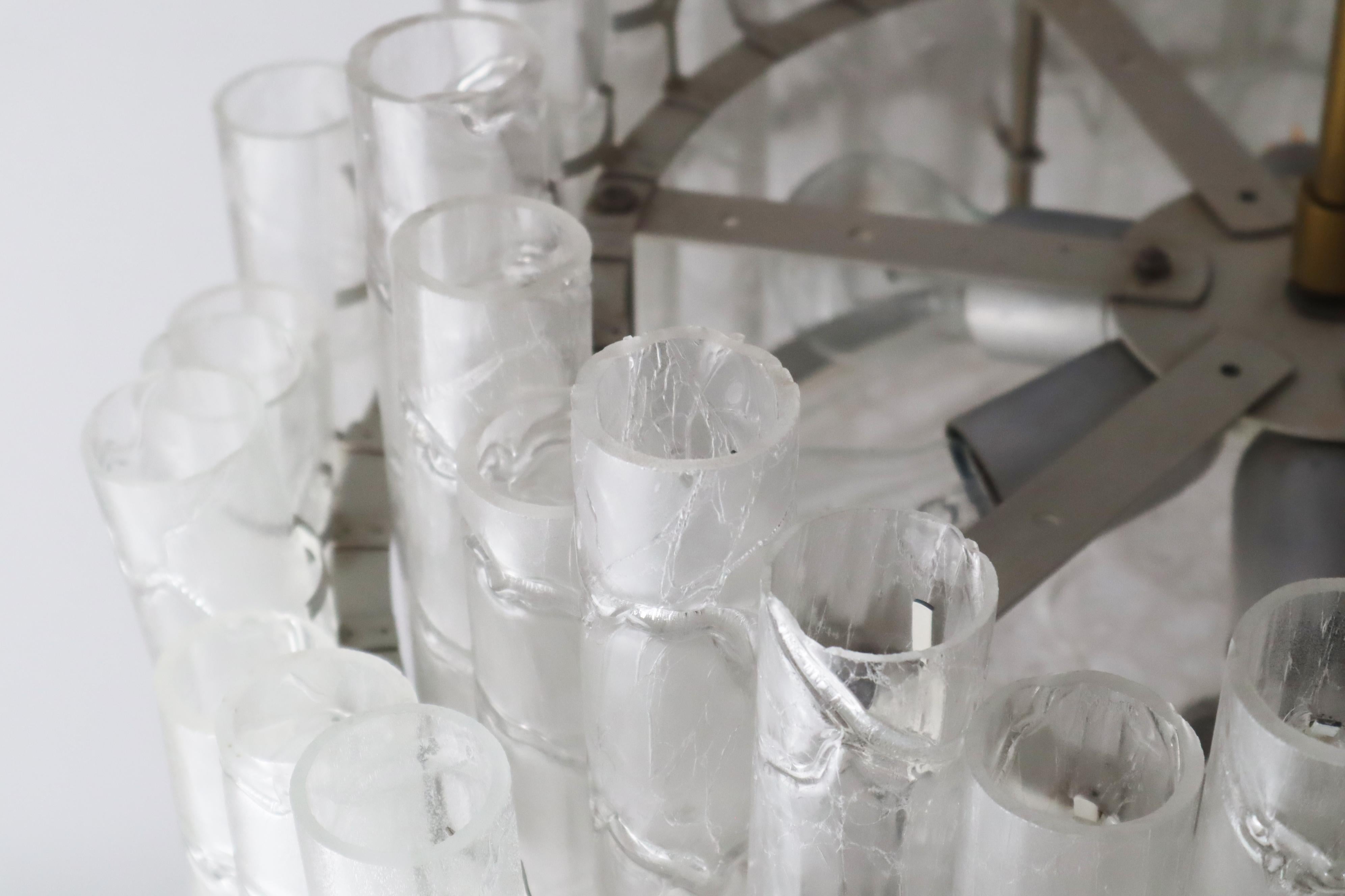 Brutalist Murano glass ice tube chandelier by Doria Leuchten Germany 1960s For Sale 9