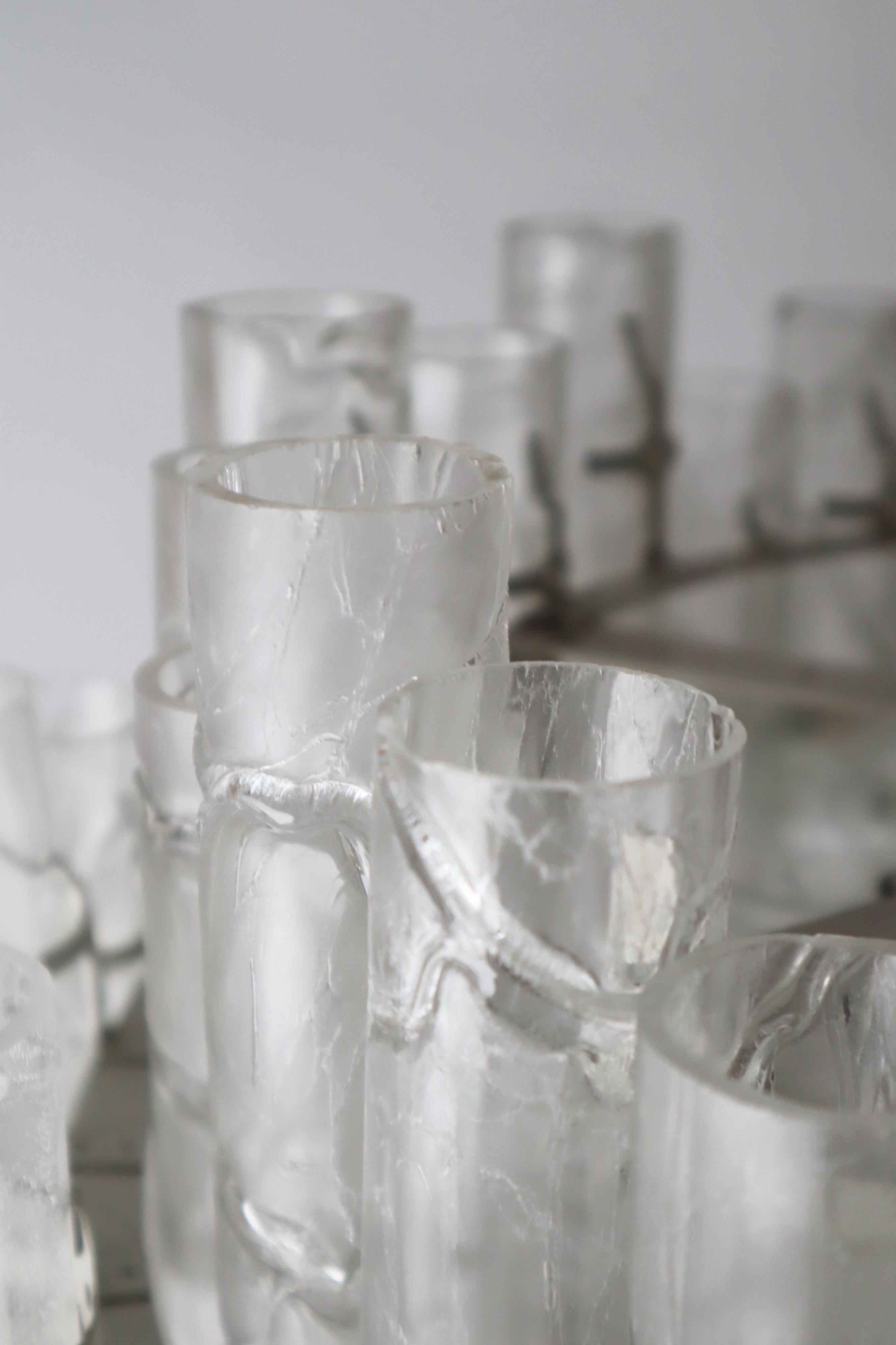 Brutalist Murano glass ice tube chandelier by Doria Leuchten Germany 1960s For Sale 10
