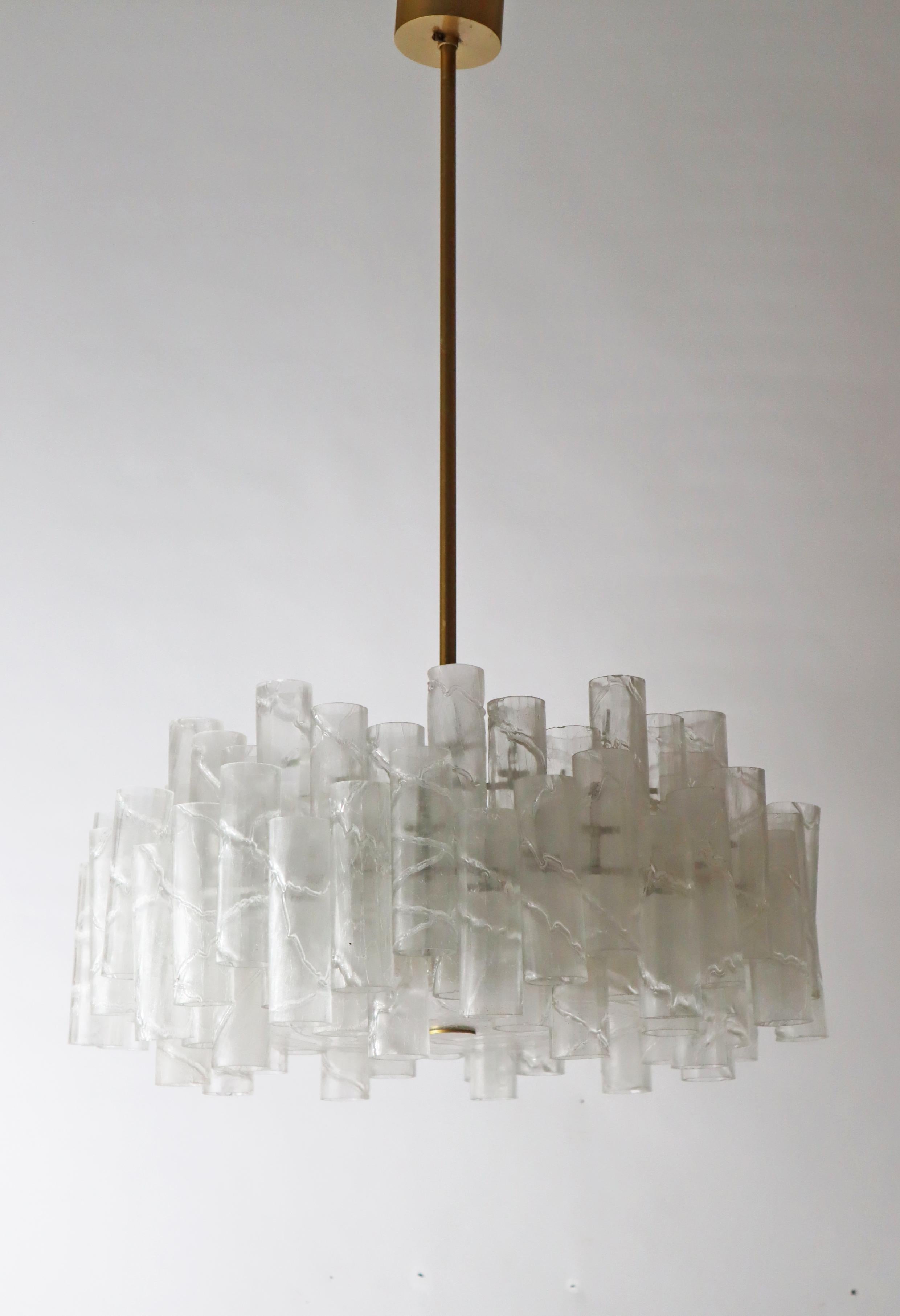 Brutalist Murano glass ice tube chandelier by Doria Leuchten Germany 1960s For Sale 11