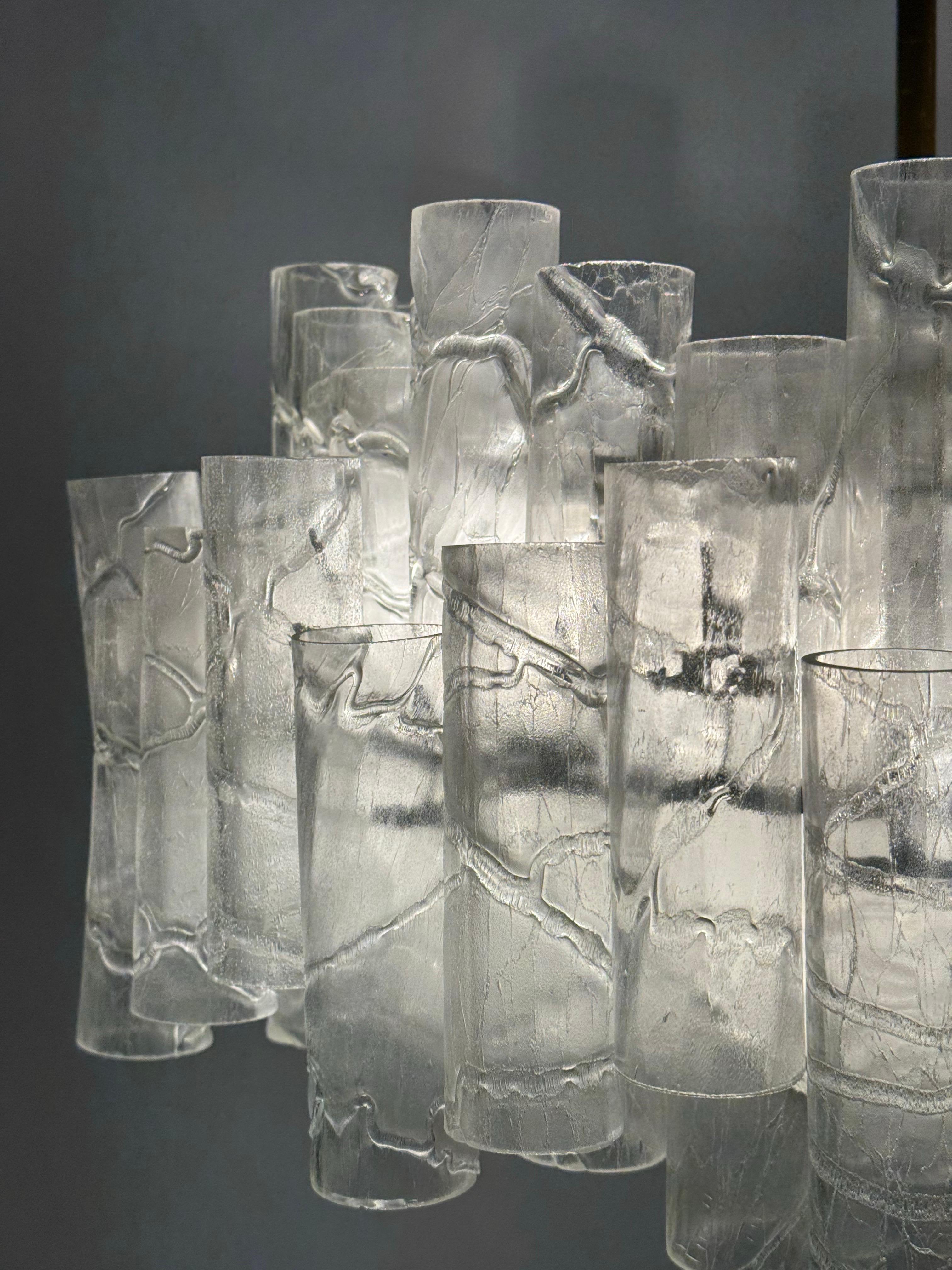 Hand-Crafted Brutalist Murano glass ice tube chandelier by Doria Leuchten Germany 1960s For Sale