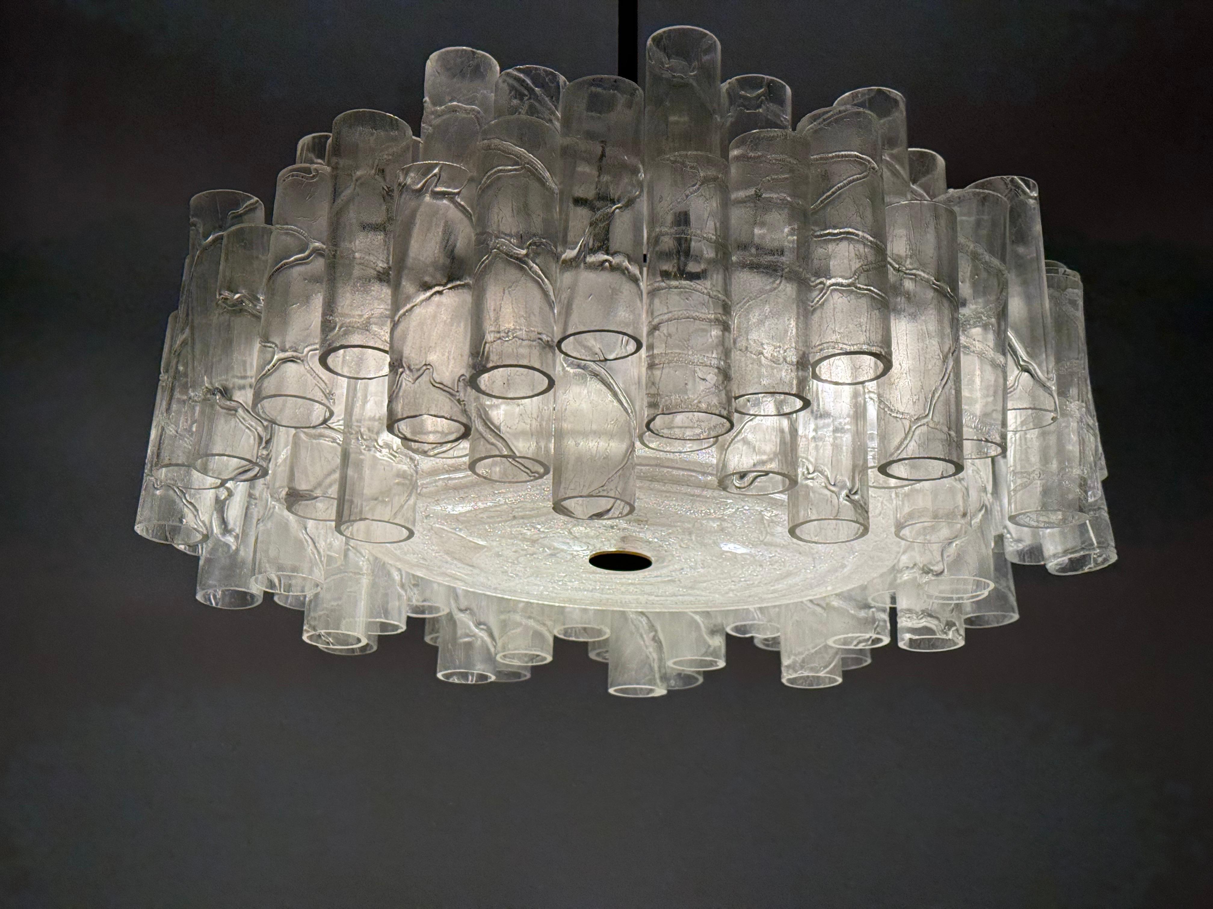 Mid-20th Century Brutalist Murano glass ice tube chandelier by Doria Leuchten Germany 1960s For Sale