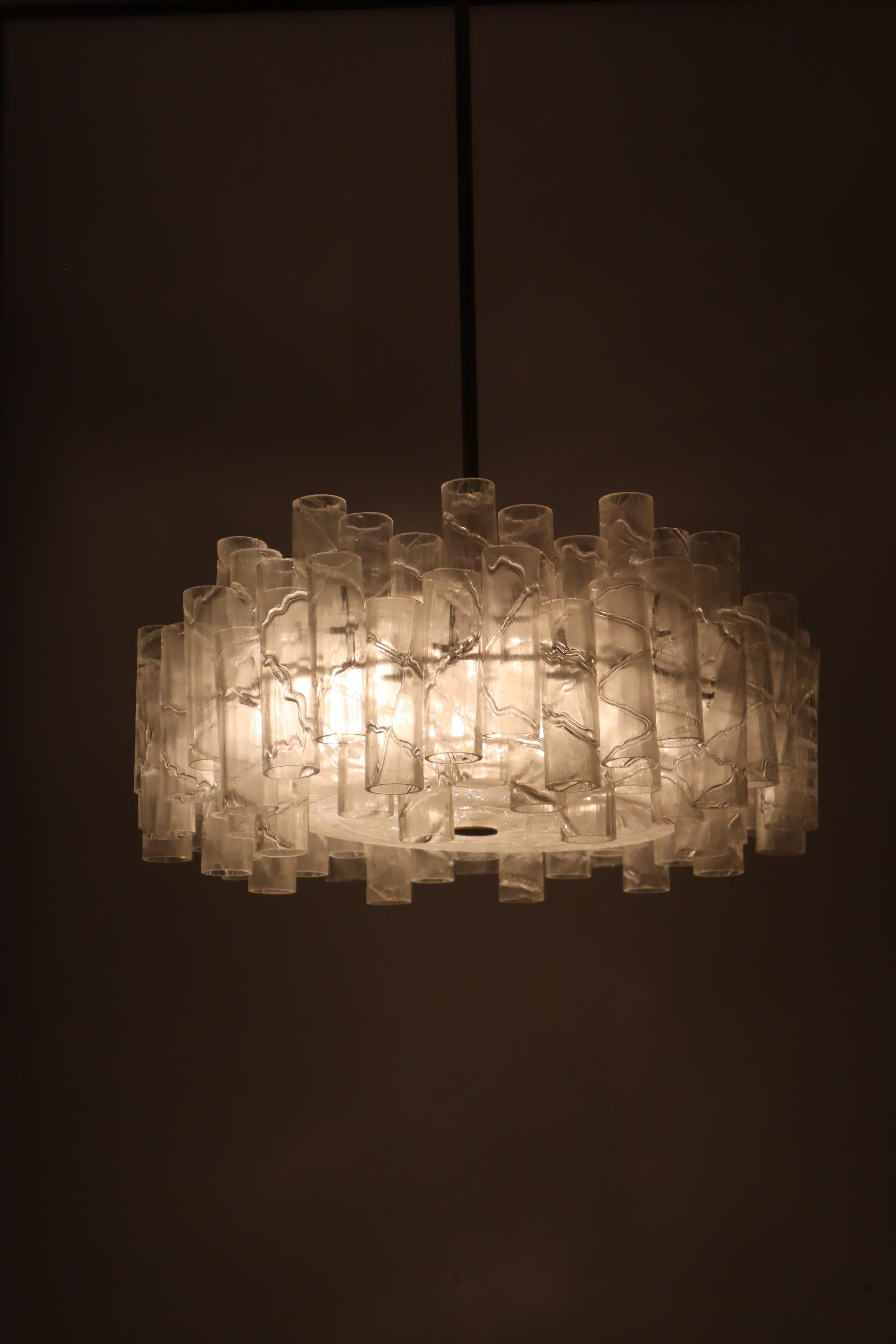 Brutalist Murano glass ice tube chandelier by Doria Leuchten Germany 1960s For Sale 1