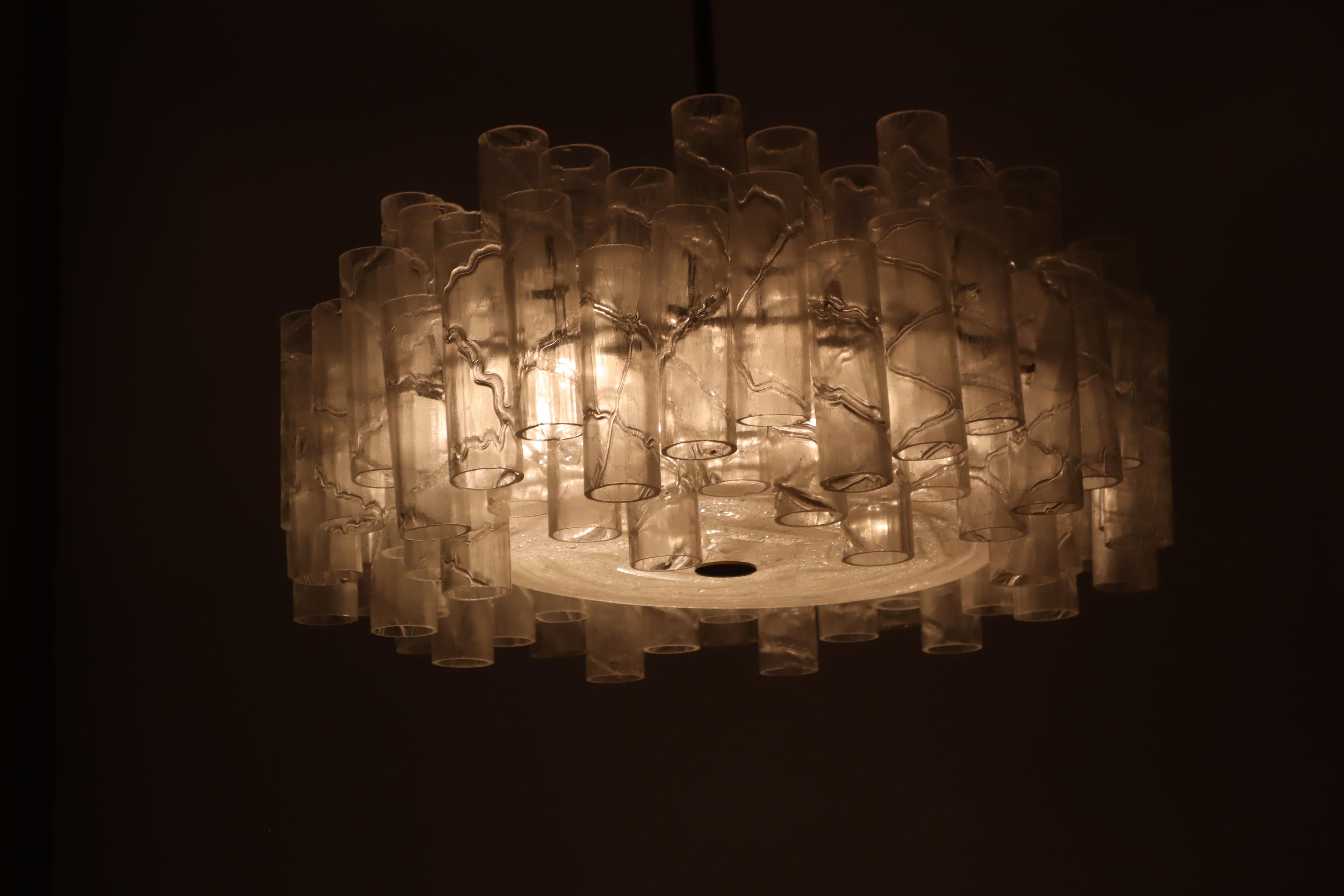 Brutalist Murano glass ice tube chandelier by Doria Leuchten Germany 1960s For Sale 2