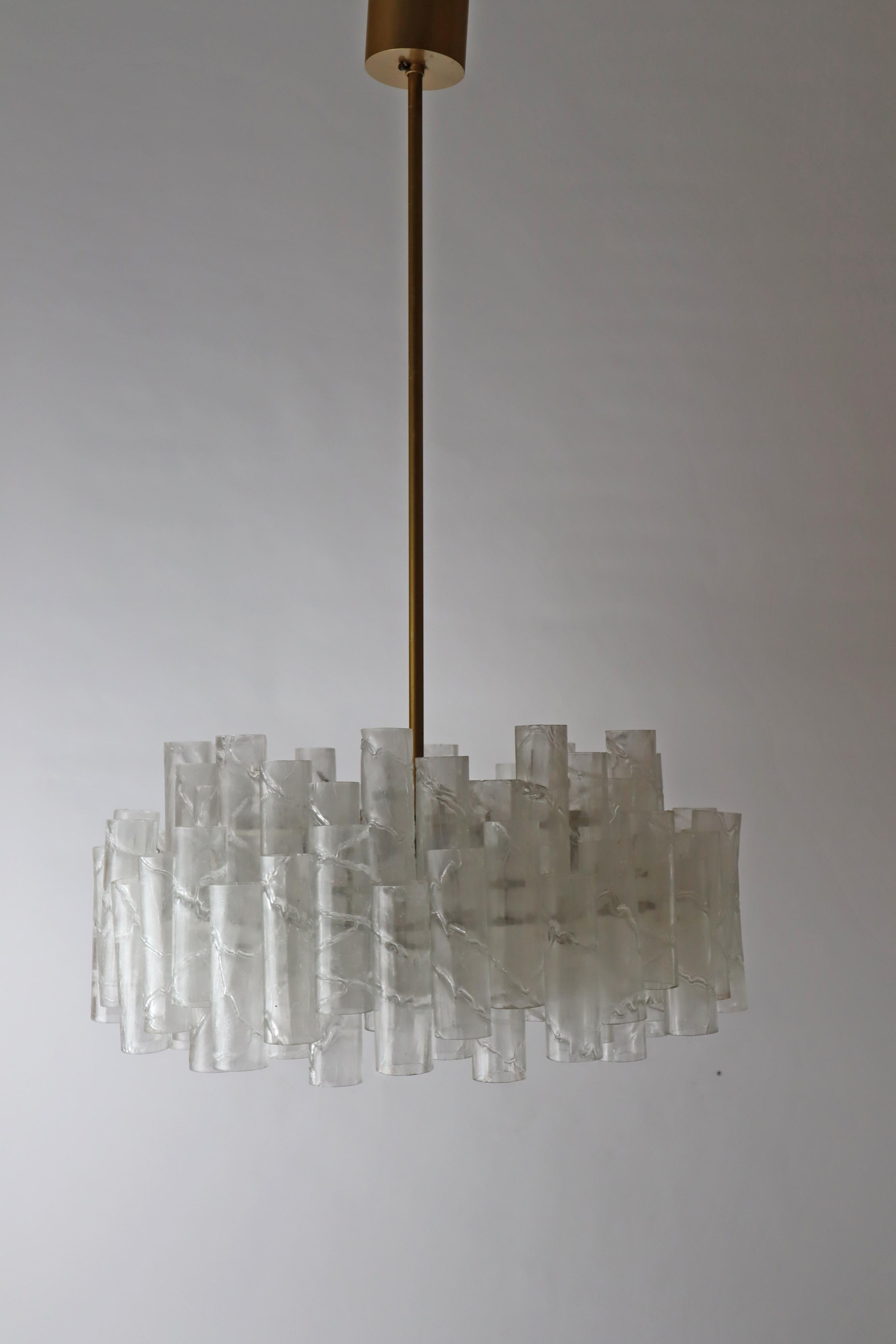 Brutalist Murano glass ice tube chandelier by Doria Leuchten Germany 1960s For Sale 3