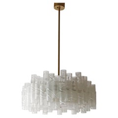 Lampadario brutalista a tubo di ghiaccio in vetro di Murano di Doria Leuchten Germany 1960s