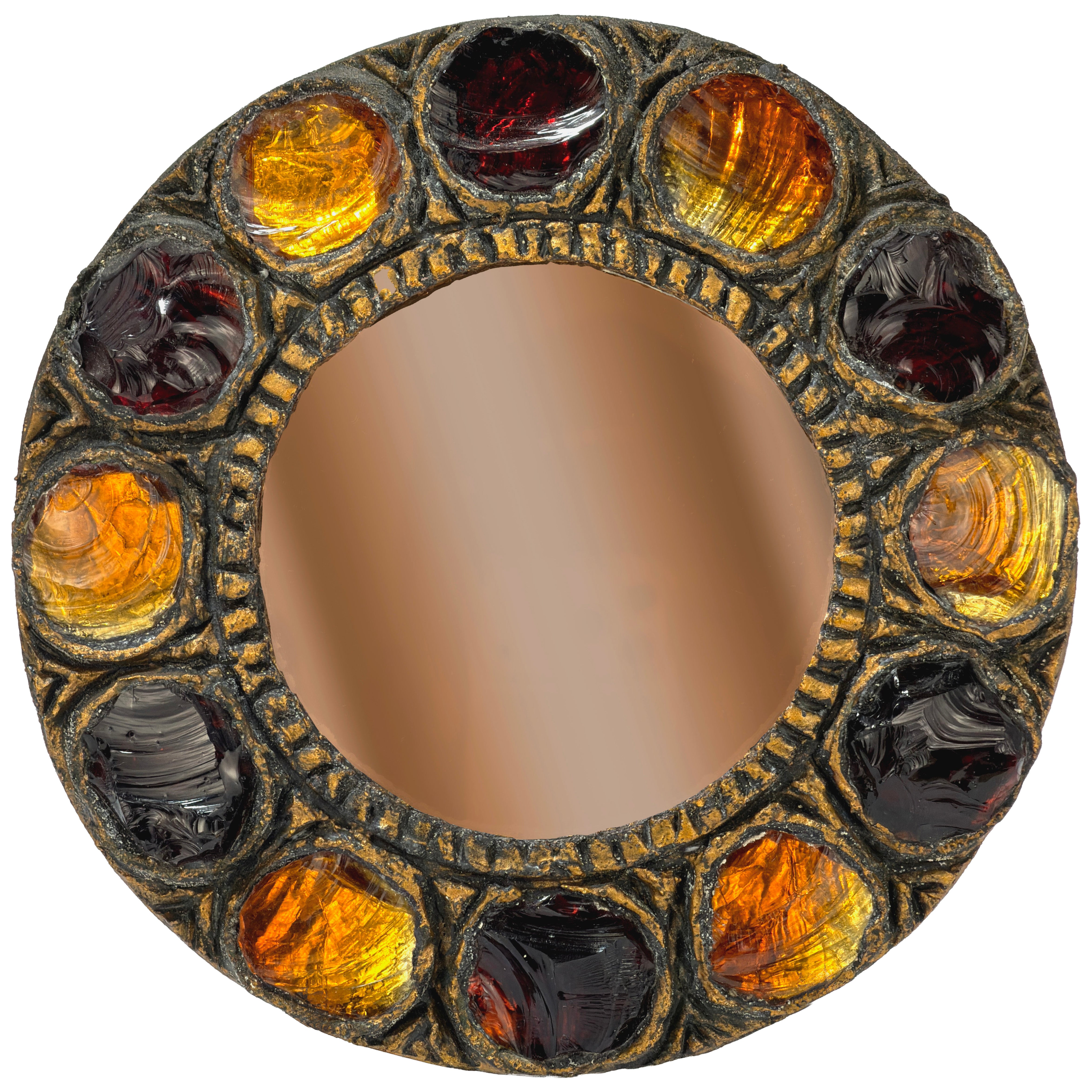 Brutalist Murano Glass Mirror, Creaciones Gobesso, Italy, 1983 For Sale