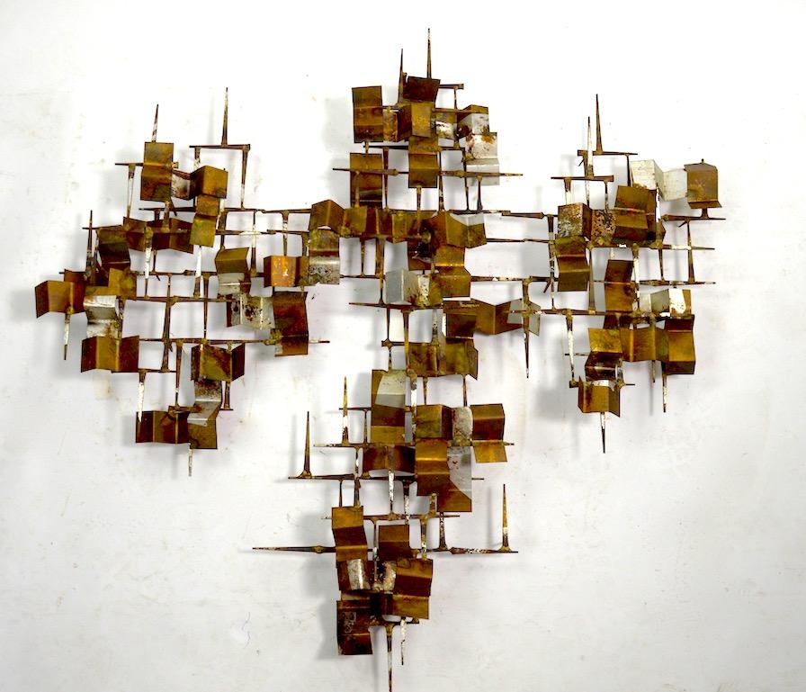 Brutalist Nail and Mixed Metal Wall Mount Sculpture Attributed to Marc Weinstein 1
