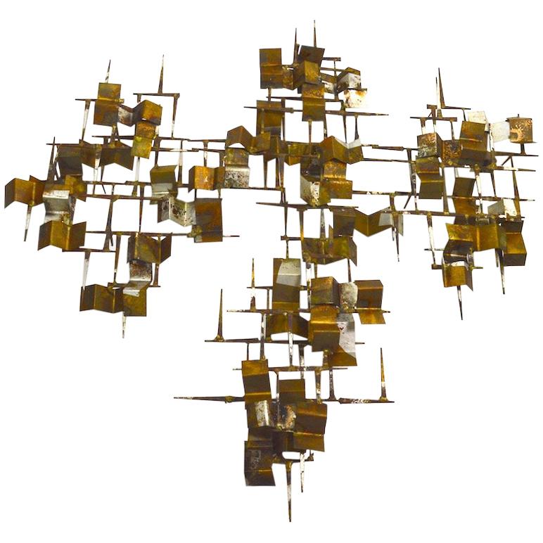 Brutalist Nail and Mixed Metal Wall Mount Sculpture Attributed to Marc Weinstein