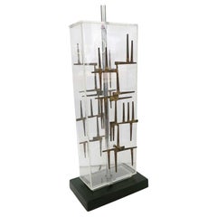 Brutalist Nail Sculptural Lucite Table Lamp by Laurel