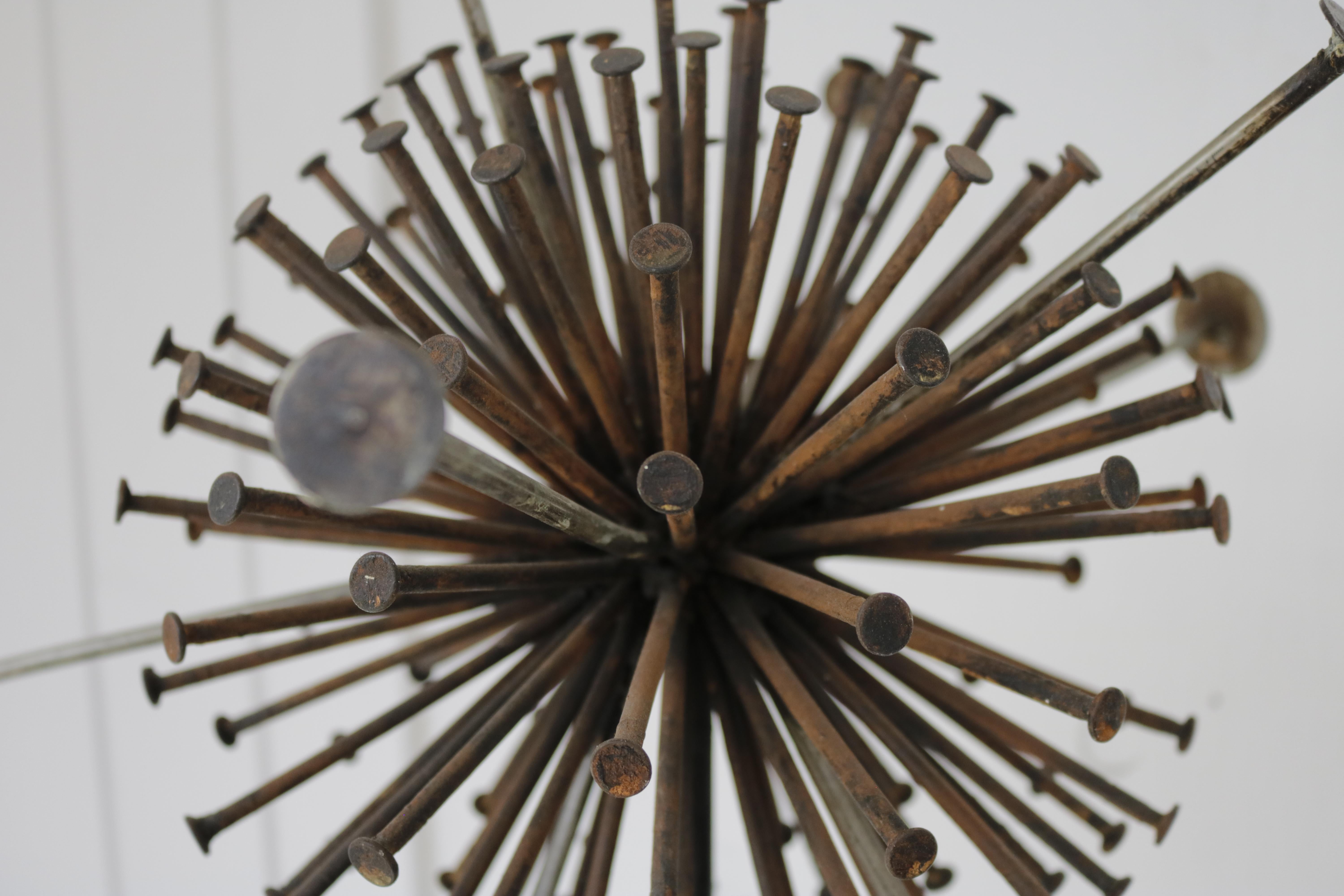 American Brutalist Nail Metal Round Sculpture by Frank Cota For Sale