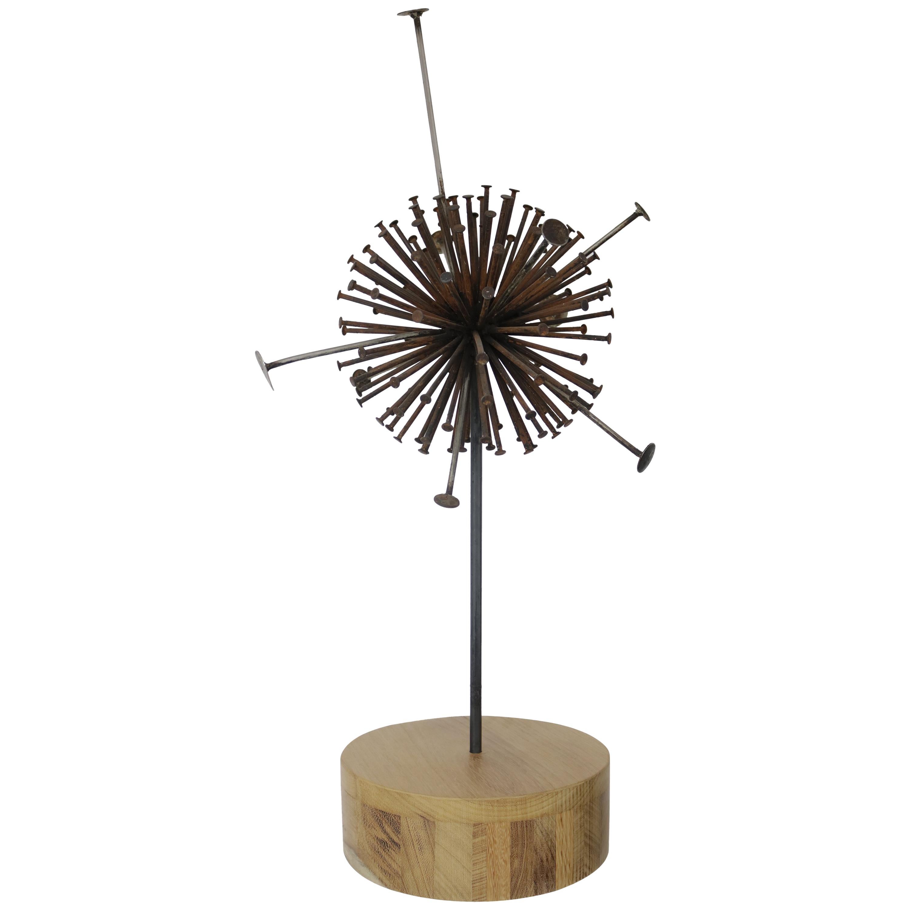 Brutalist Nail Metal Round Sculpture by Frank Cota For Sale