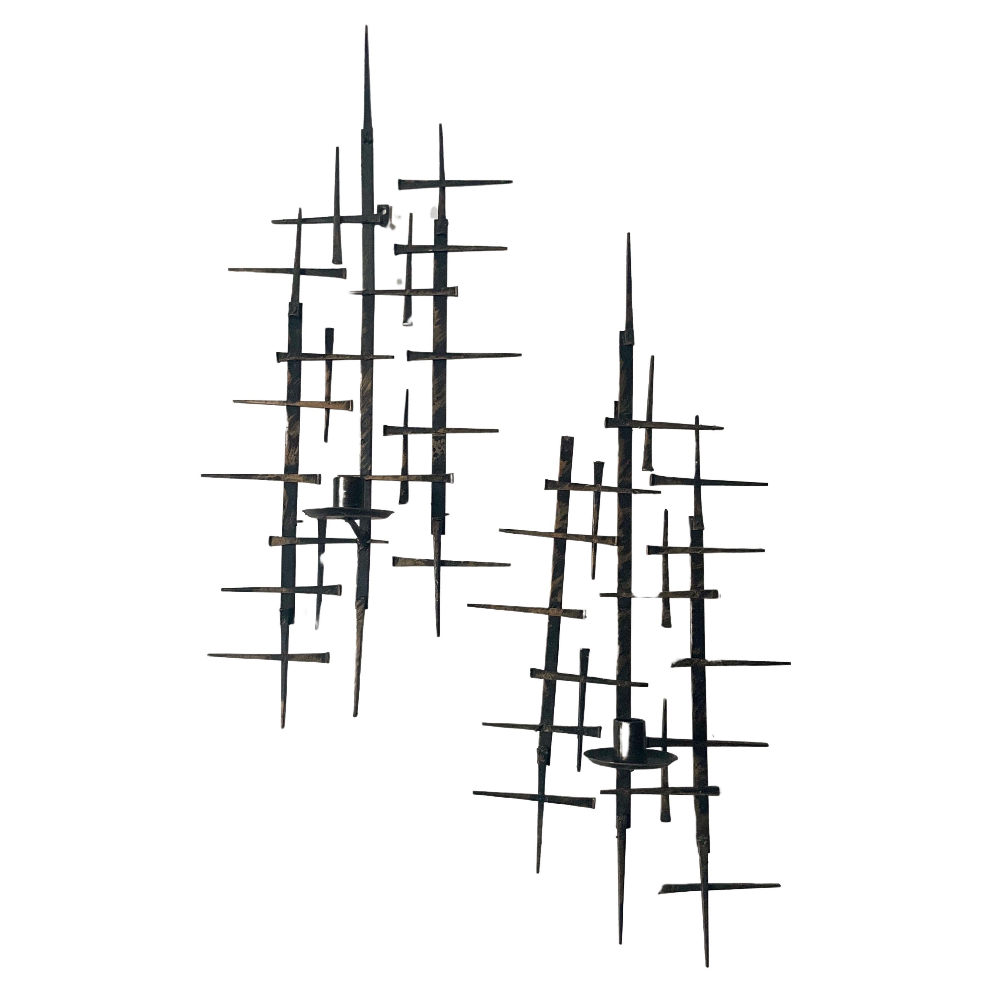Brutalist Nail Style Candle Wall Sconces For Sale