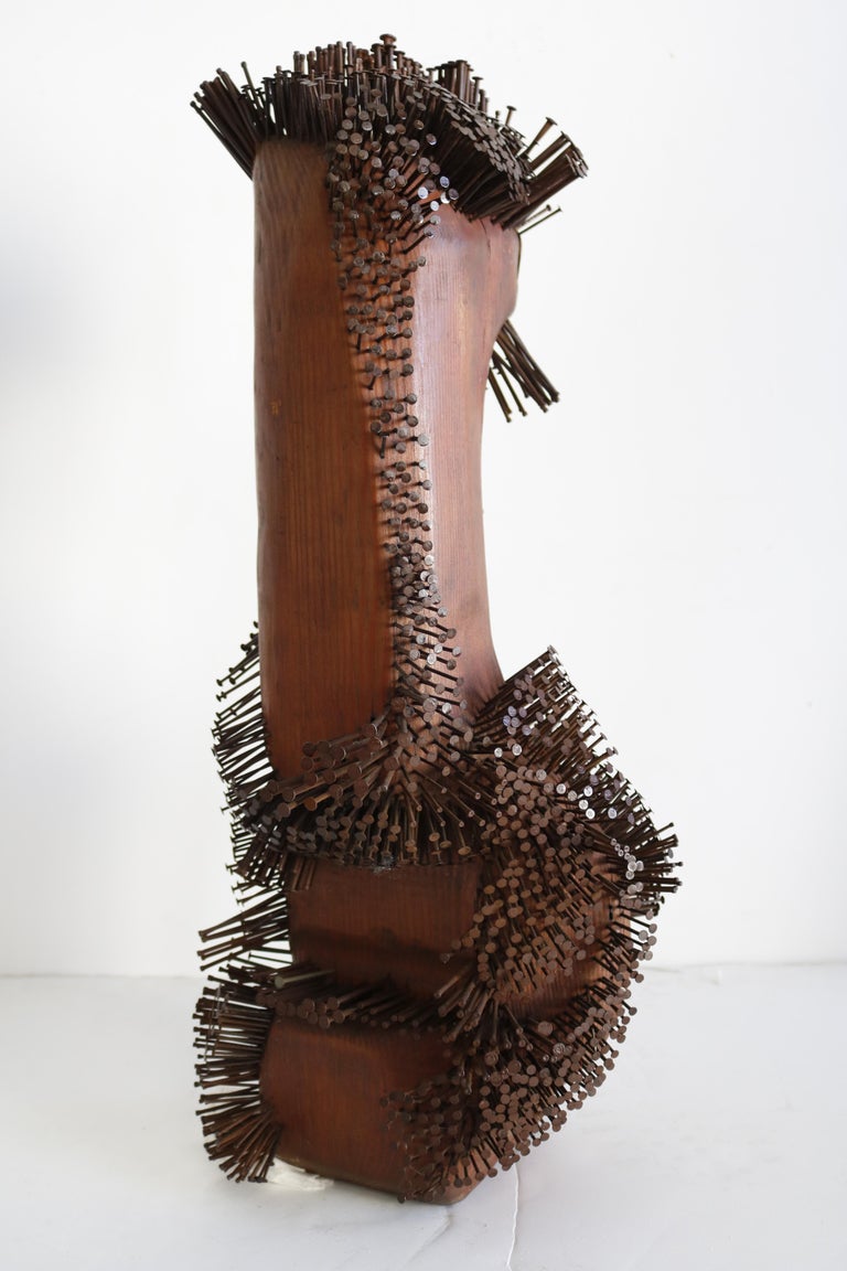 Brutalist Nails in Wood Sculpture For Sale at 1stDibs
